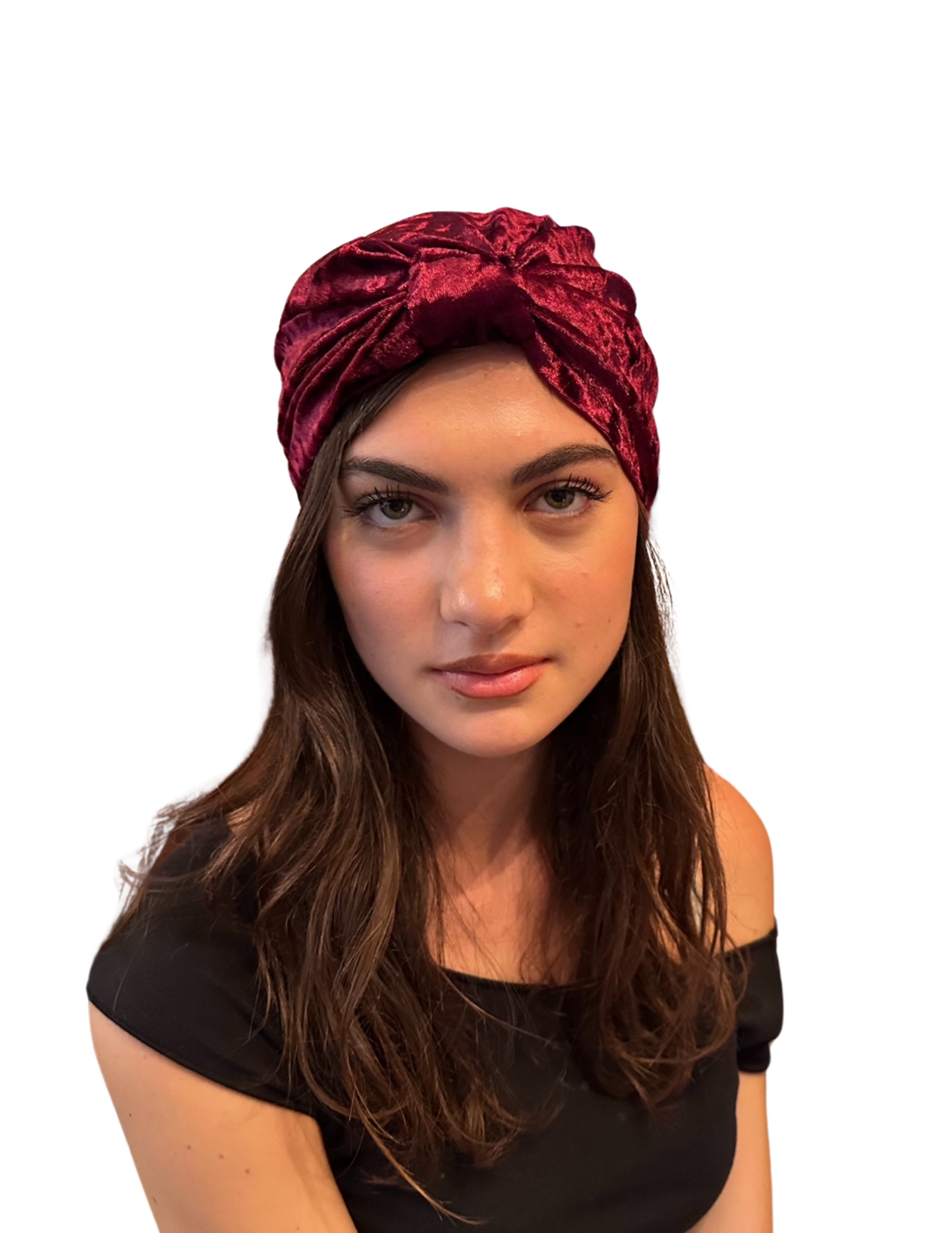 Burgundy Crushed Velvet Turban