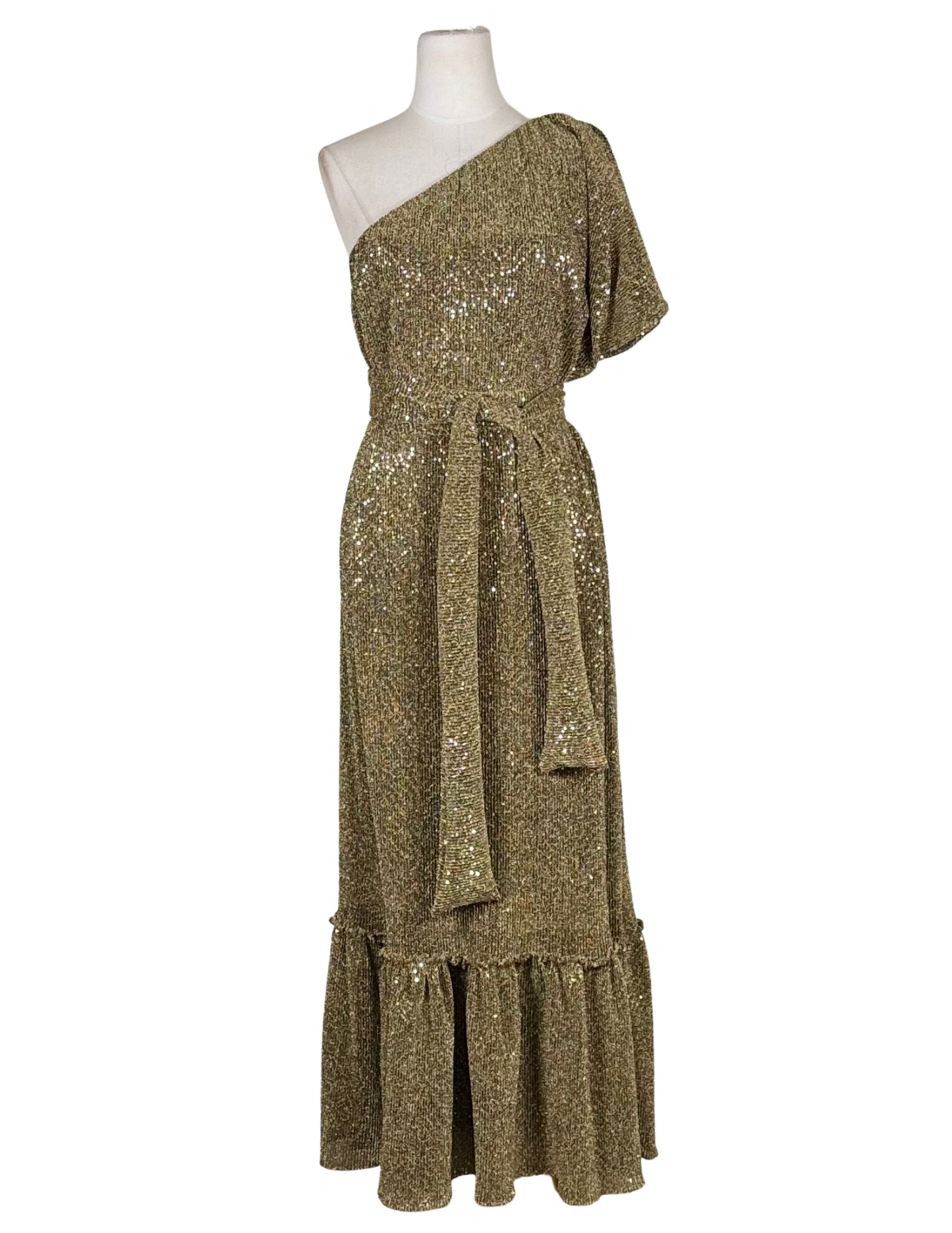 Honey Diamond Pleated One-Shoulder Maxi Dress