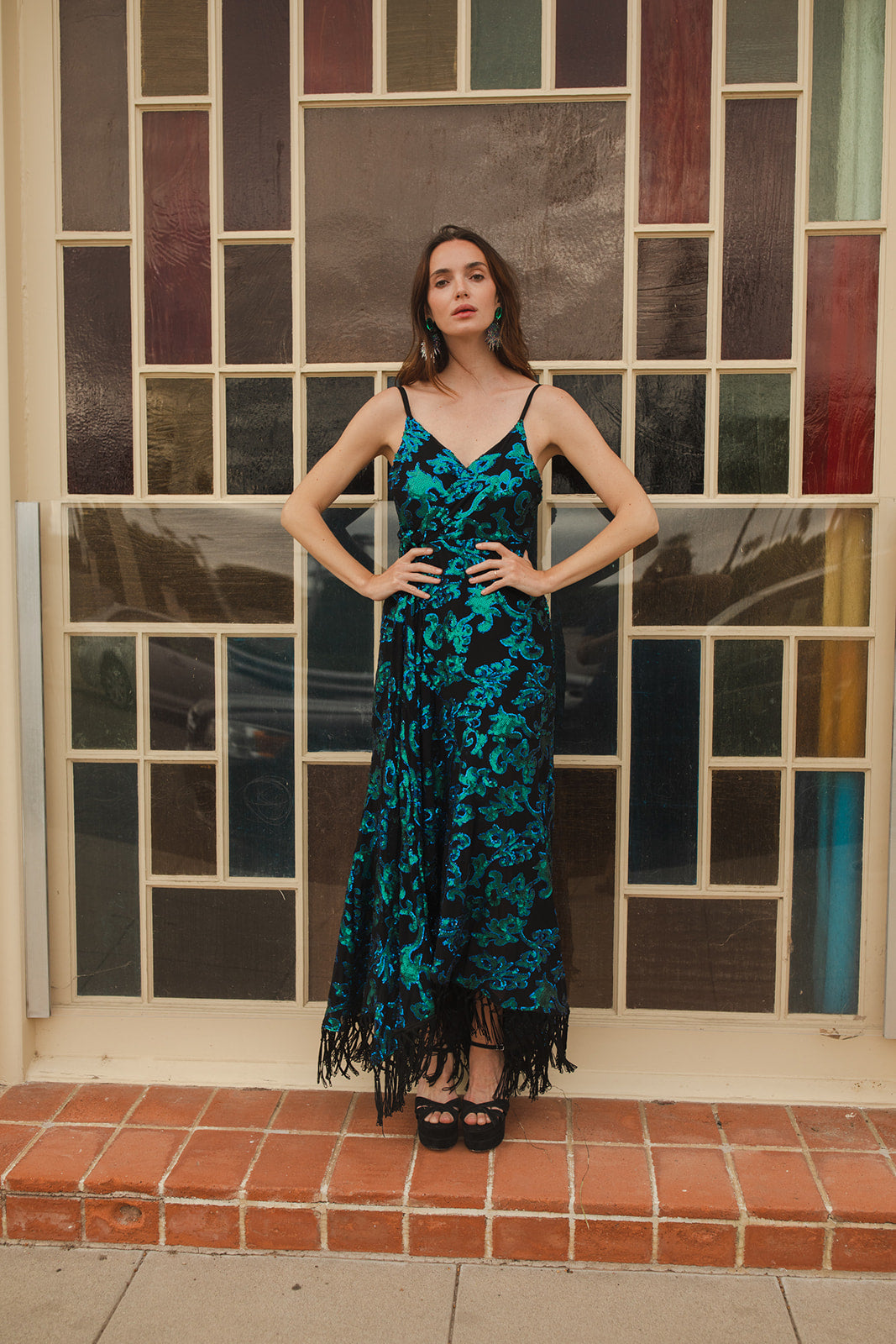 Absinthia Fringe Faux Wrap Dress
