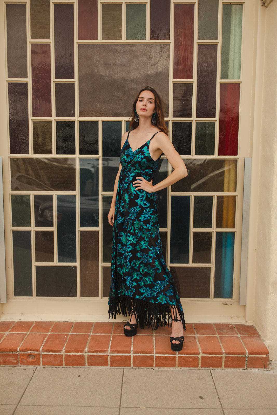 Absinthia Fringe Faux Wrap Dress