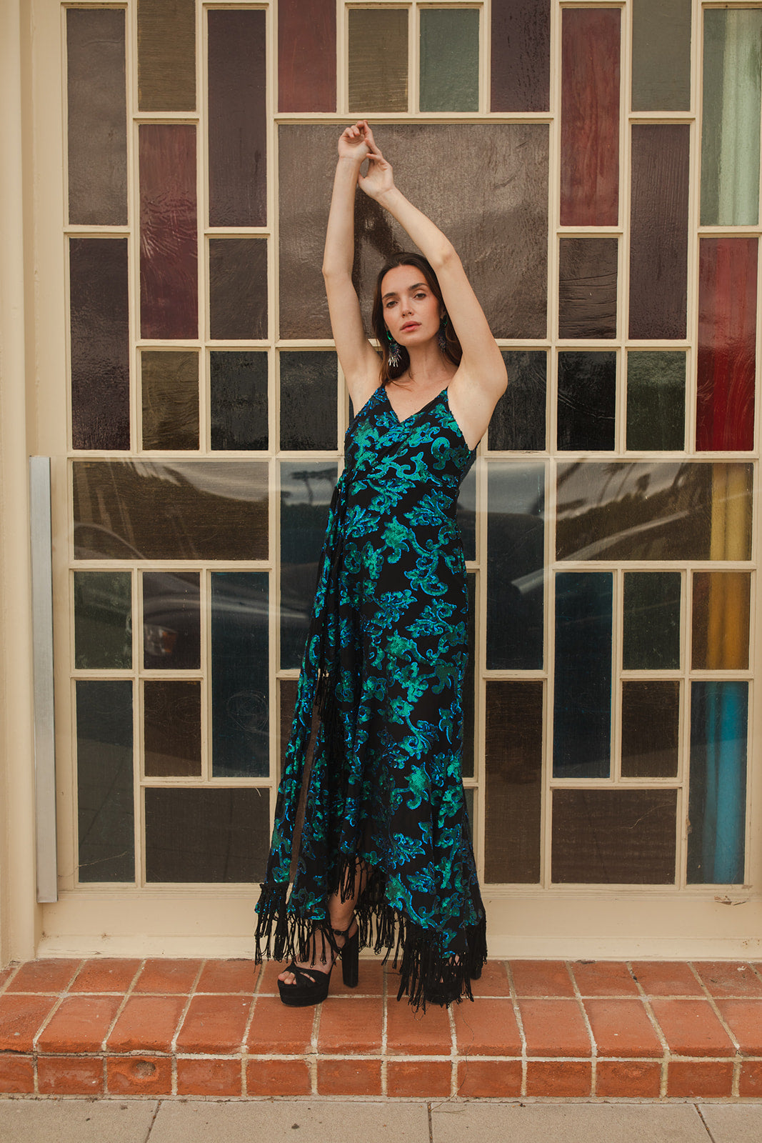 Absinthia Fringe Faux Wrap Dress