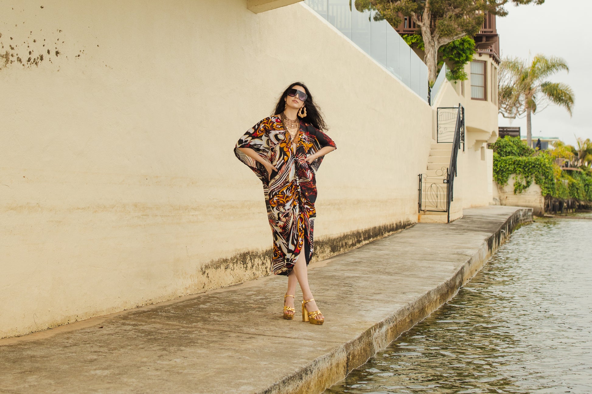 jennafer grace Actius caftan in rouge abstract molten lava marble print red black orange white kaftan mumu shift dress coverup casual boho bohemian hippie beach resort spa lounge loungewear layering unisex handmade in California USA