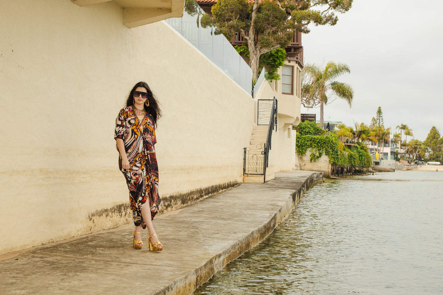 jennafer grace Actius caftan in rouge abstract molten lava marble print red black orange white kaftan mumu shift dress coverup casual boho bohemian hippie beach resort spa lounge loungewear layering unisex handmade in California USA