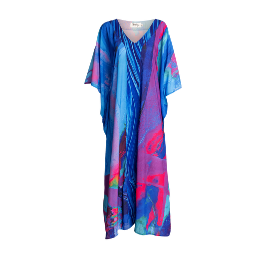 Alana Kay Chiffon Caftan in Aqua Oz