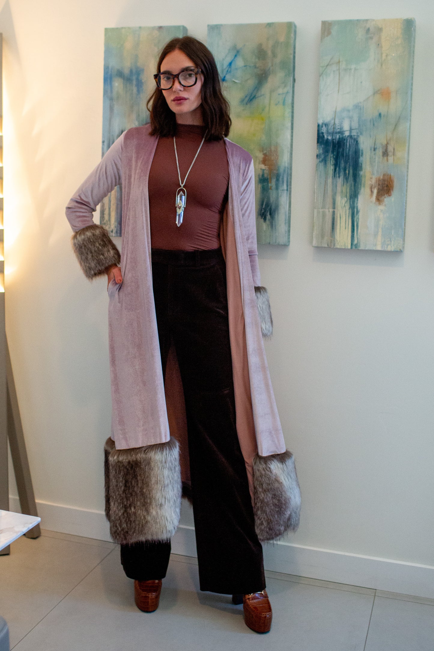 Blush Velvet Faux Fur Jacket