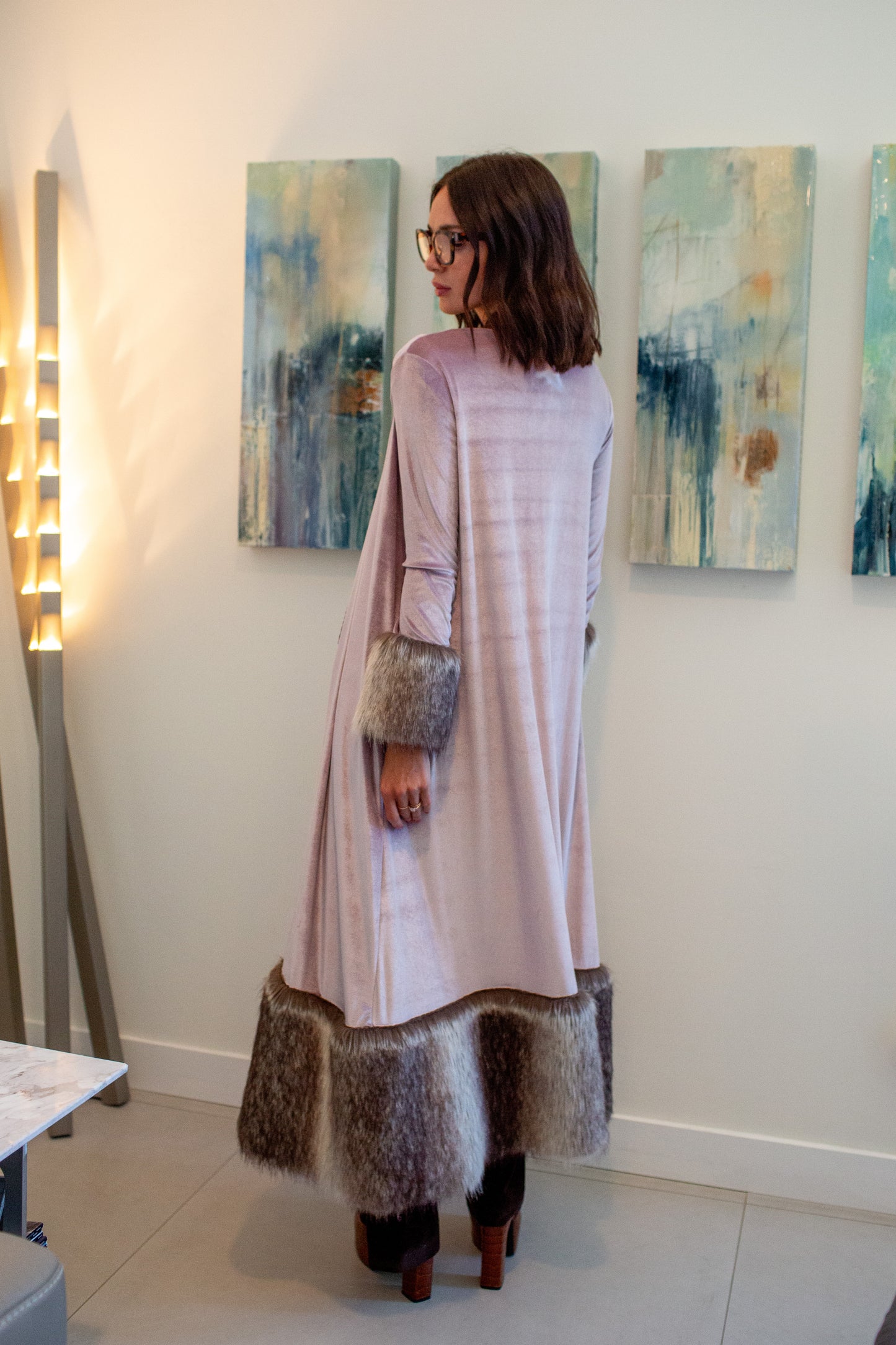 Blush Velvet Faux Fur Jacket