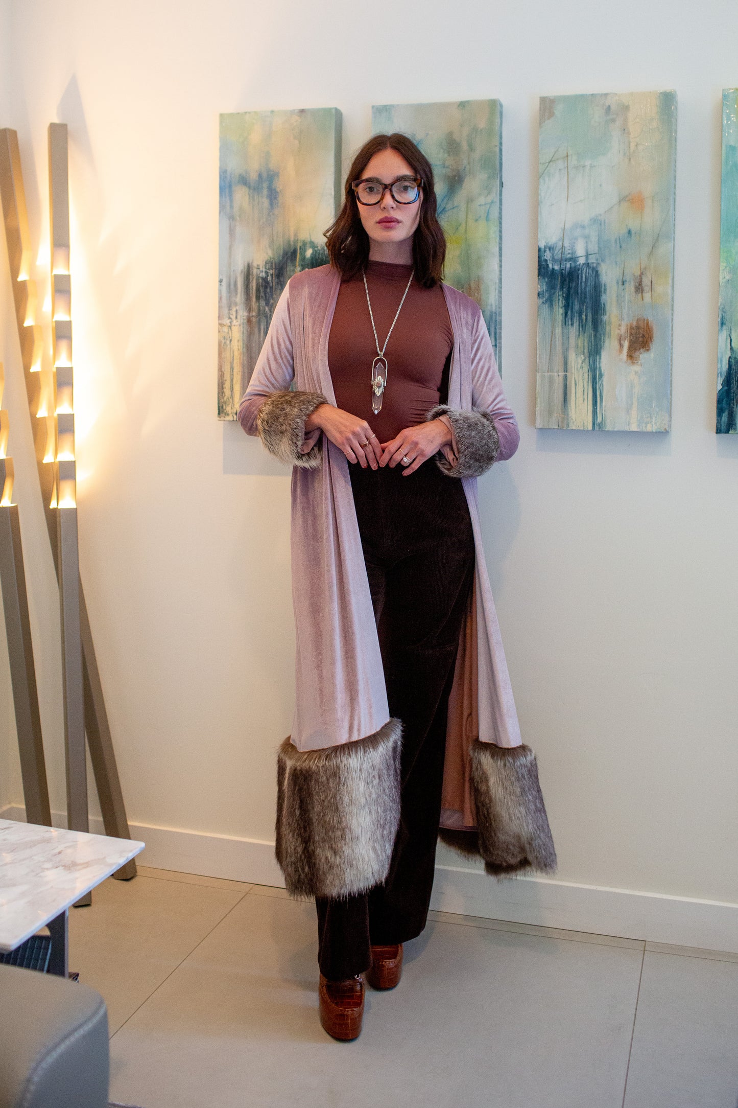 Blush Velvet Faux Fur Jacket