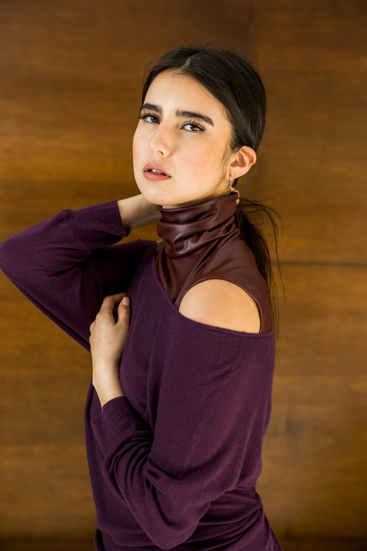 Bordeaux Vegan Leather Mockneck Tank