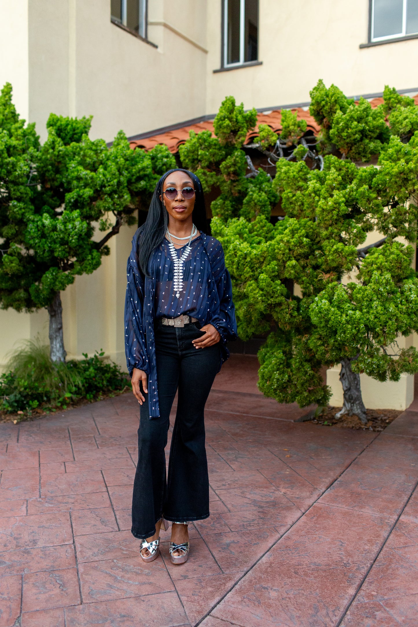 Clara Bishop Sleeve Blouse in Midnight Phenom