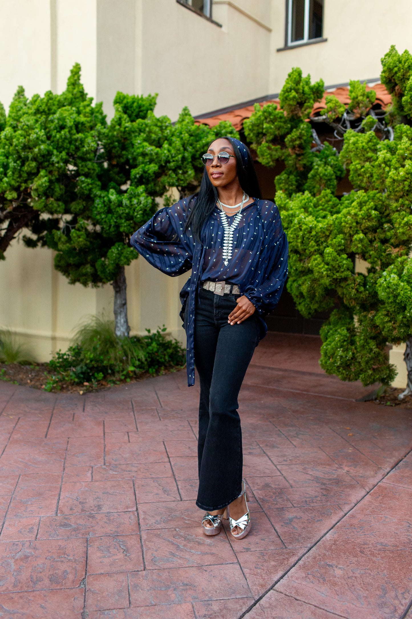 Clara Bishop Sleeve Blouse in Midnight Phenom