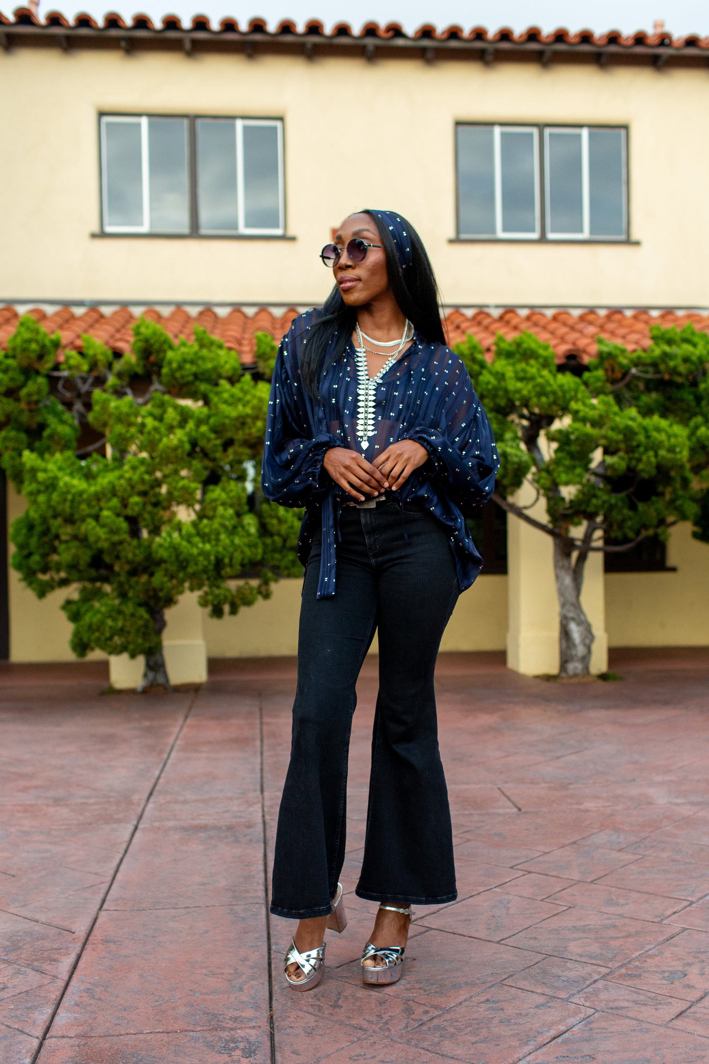 Clara Bishop Sleeve Blouse in Midnight Phenom