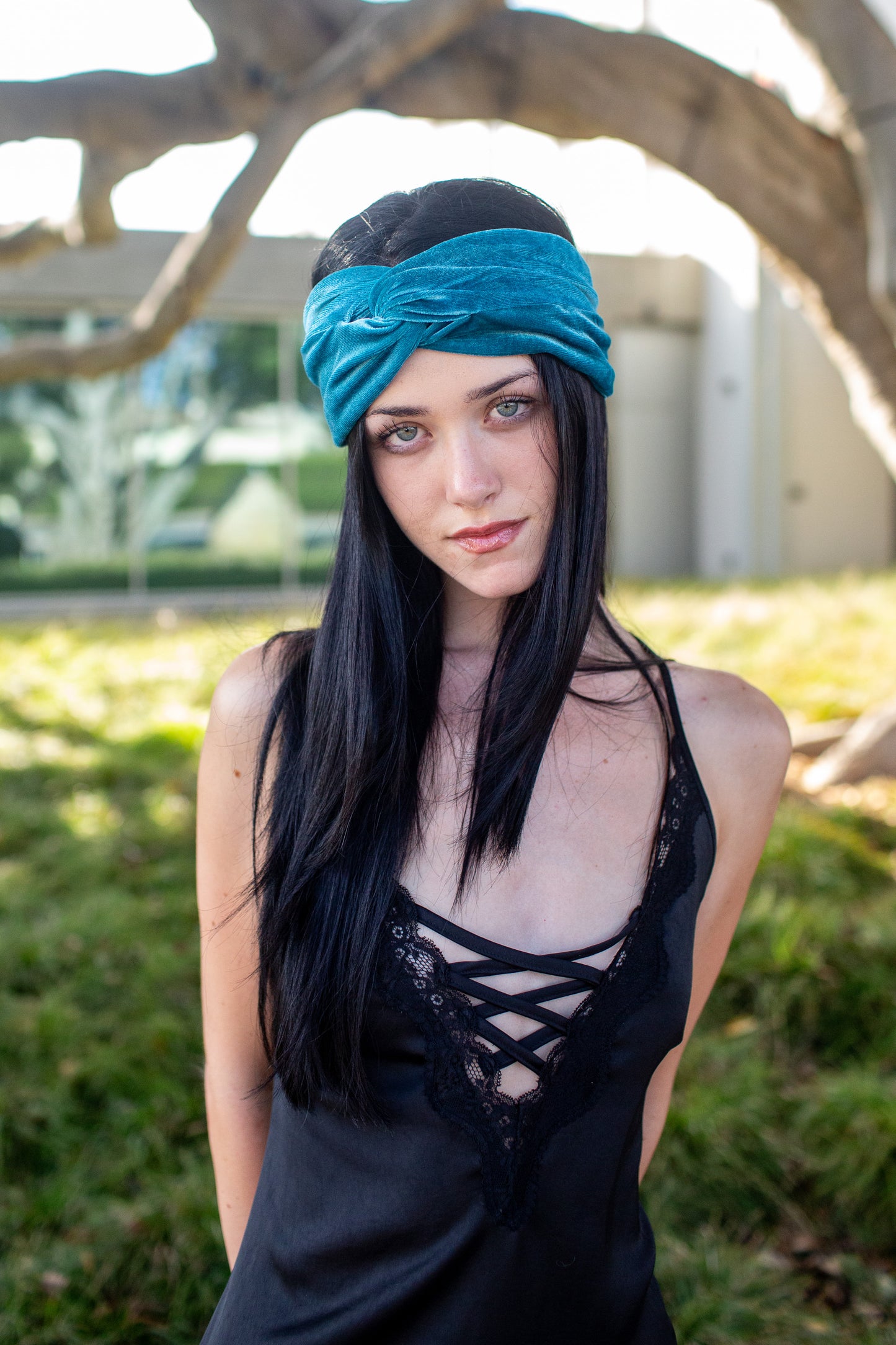 Cyan Velvet Twist Headband