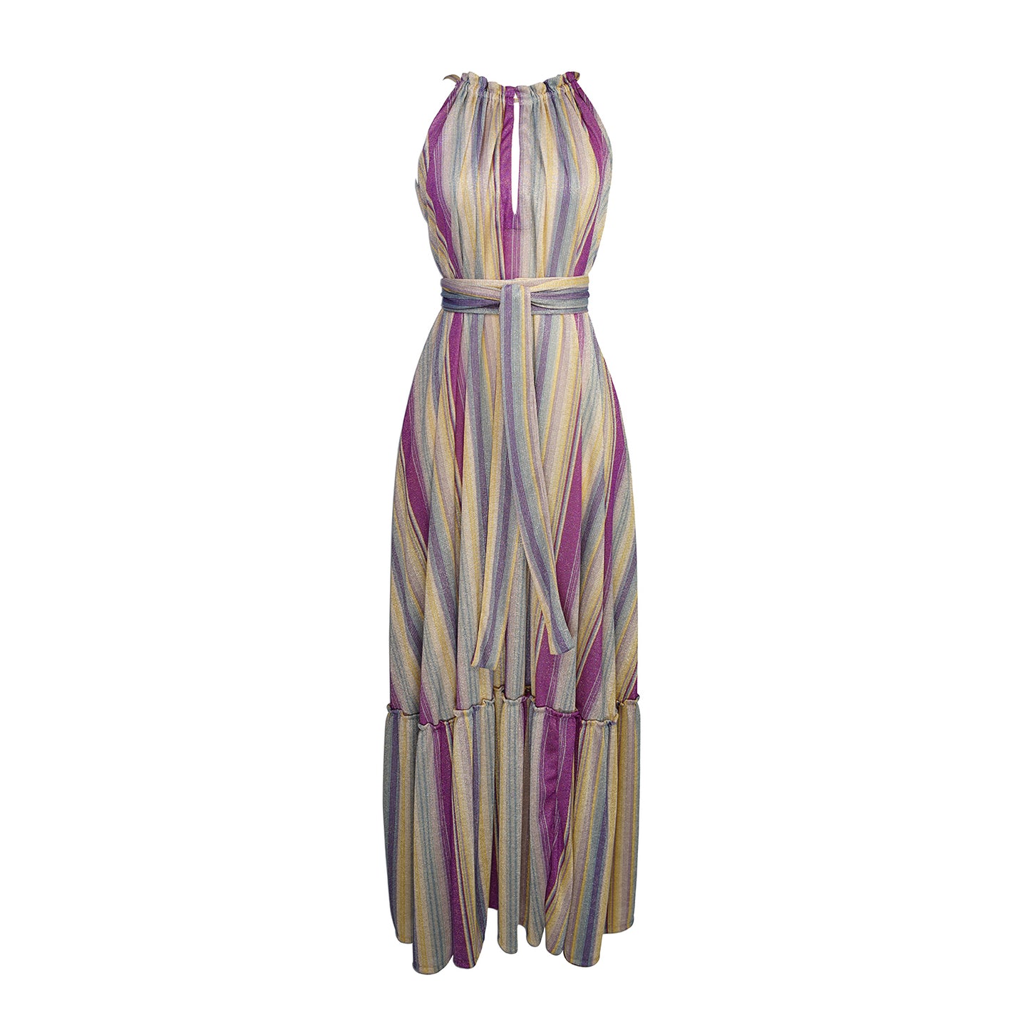 The Vanya dress is free shaped and bohemian, featuring a peek-a-boo neck slit, adjustable shoulder straps, and pockets