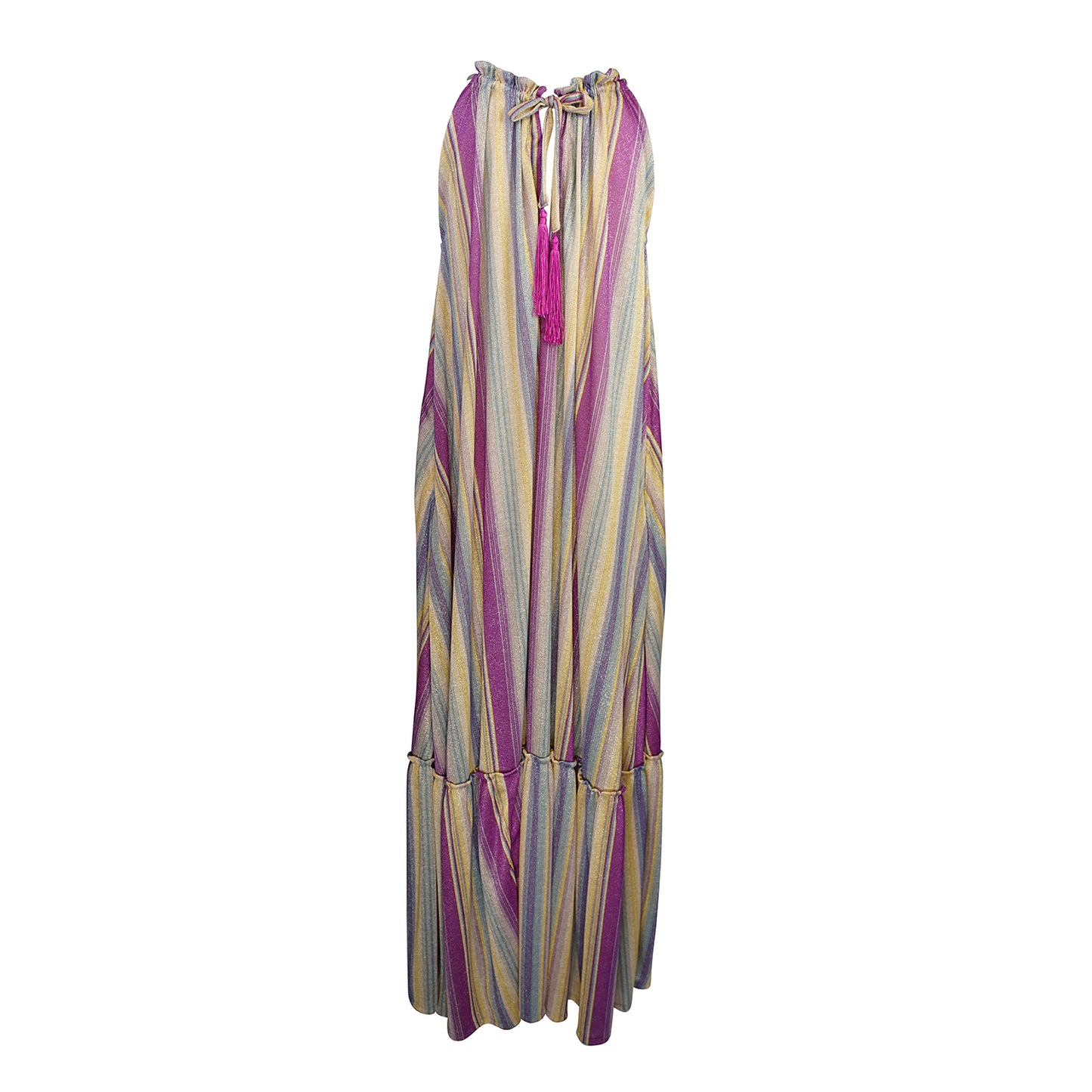 The Vanya dress is free shaped and bohemian, featuring a peek-a-boo neck slit, adjustable shoulder straps, and pockets