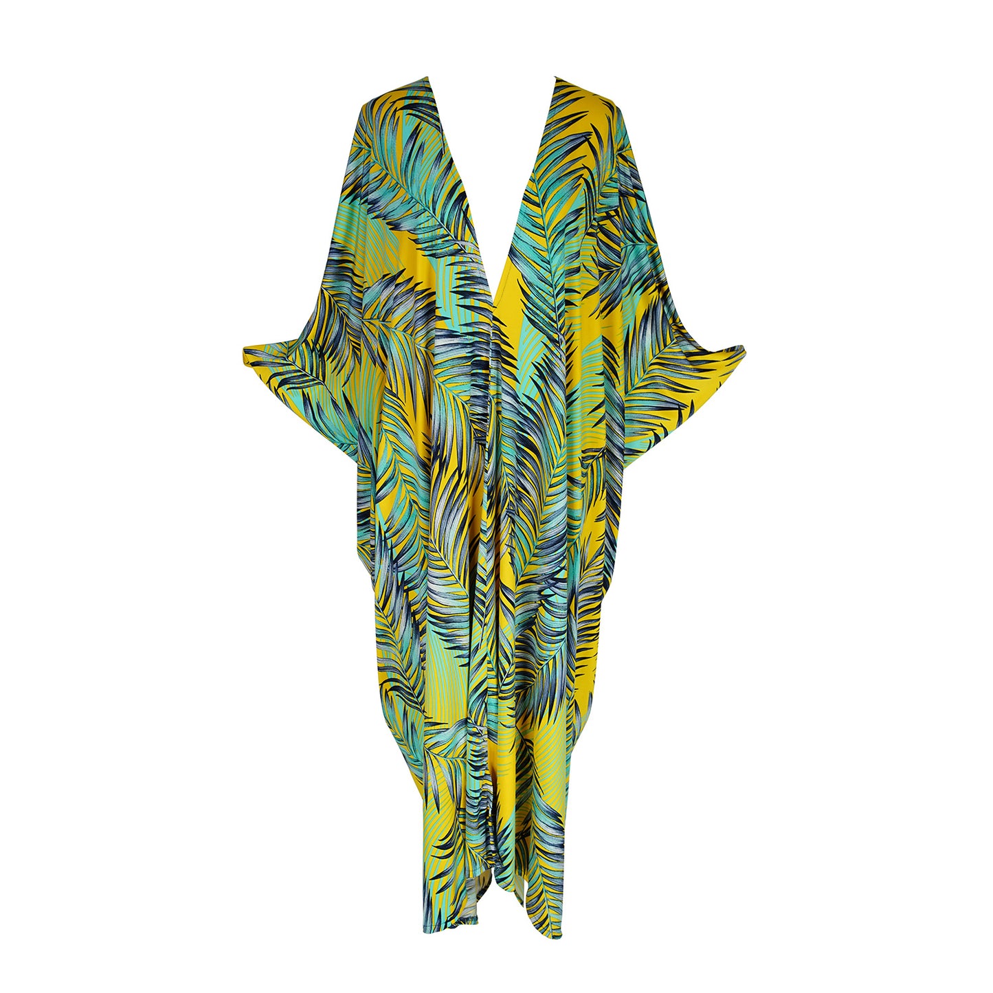 This caftan was crafted with generous amounts of an ultralight palm printed jersey