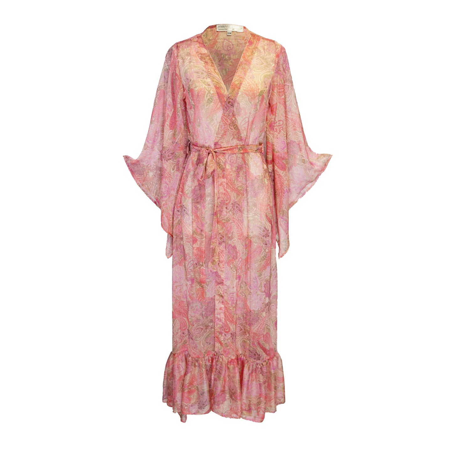 Janys Scarf Sleeve Kimono In Blushing Paisley