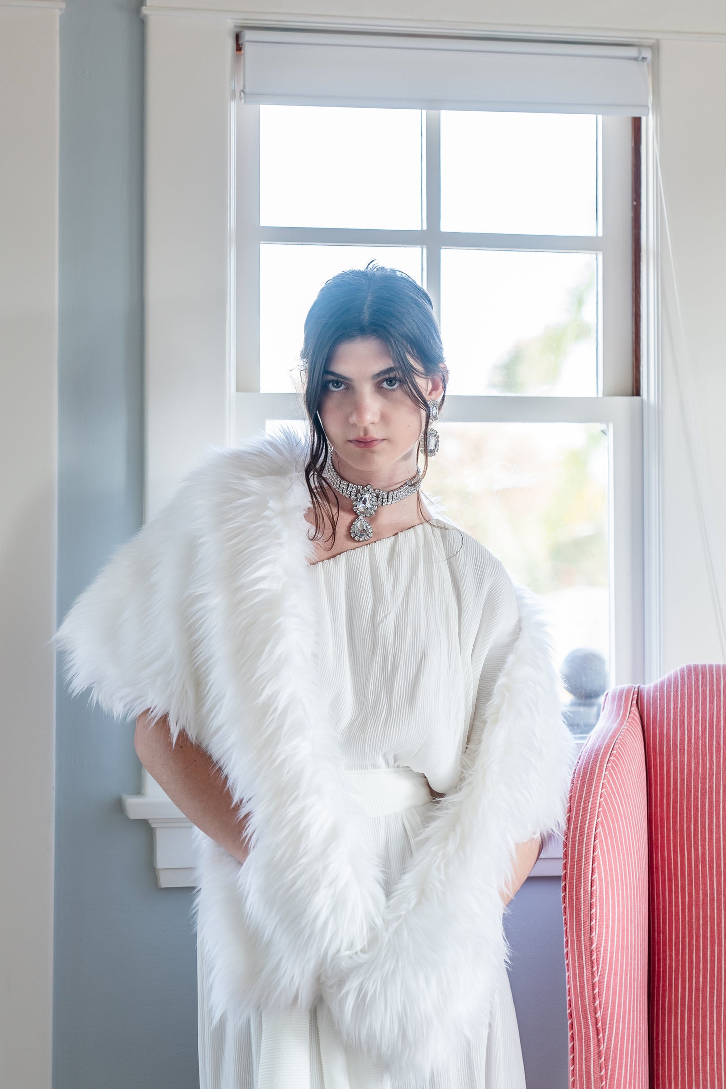 Material Girl White Faux Fur Shawl