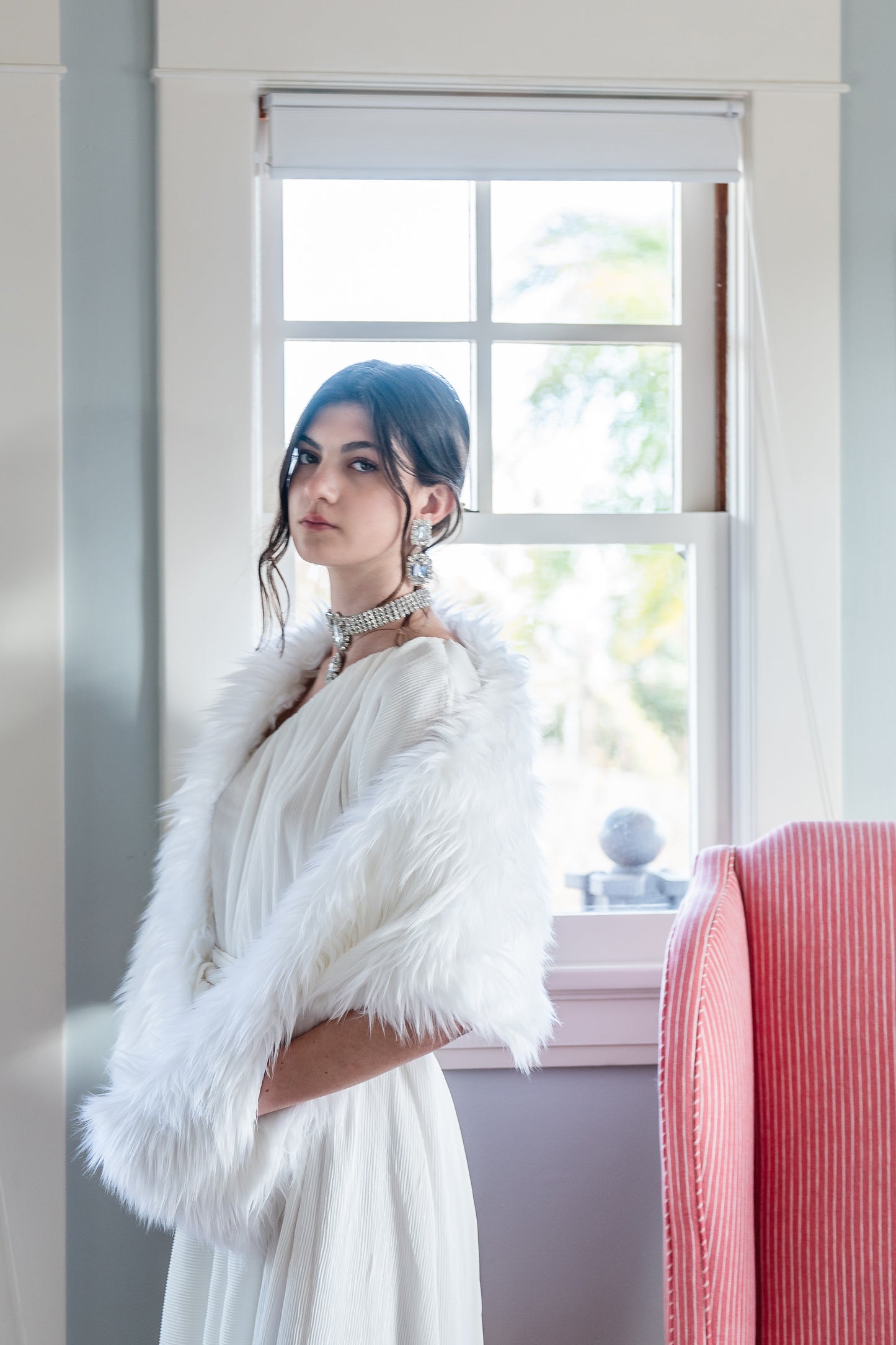 Material Girl White Faux Fur Shawl