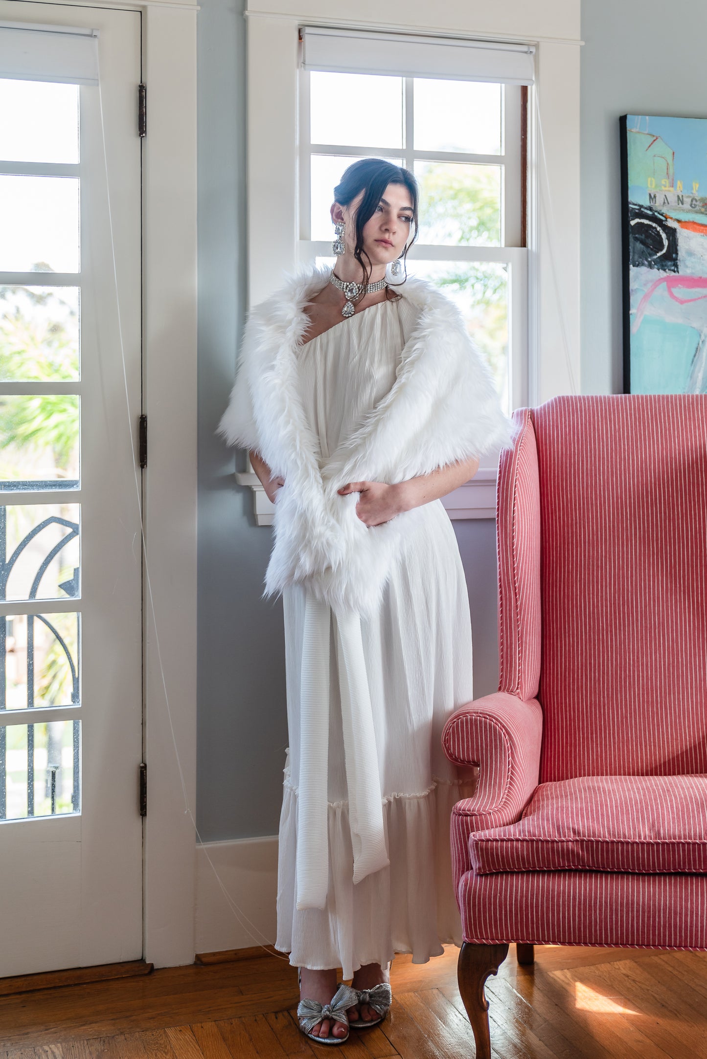 Material Girl White Faux Fur Shawl