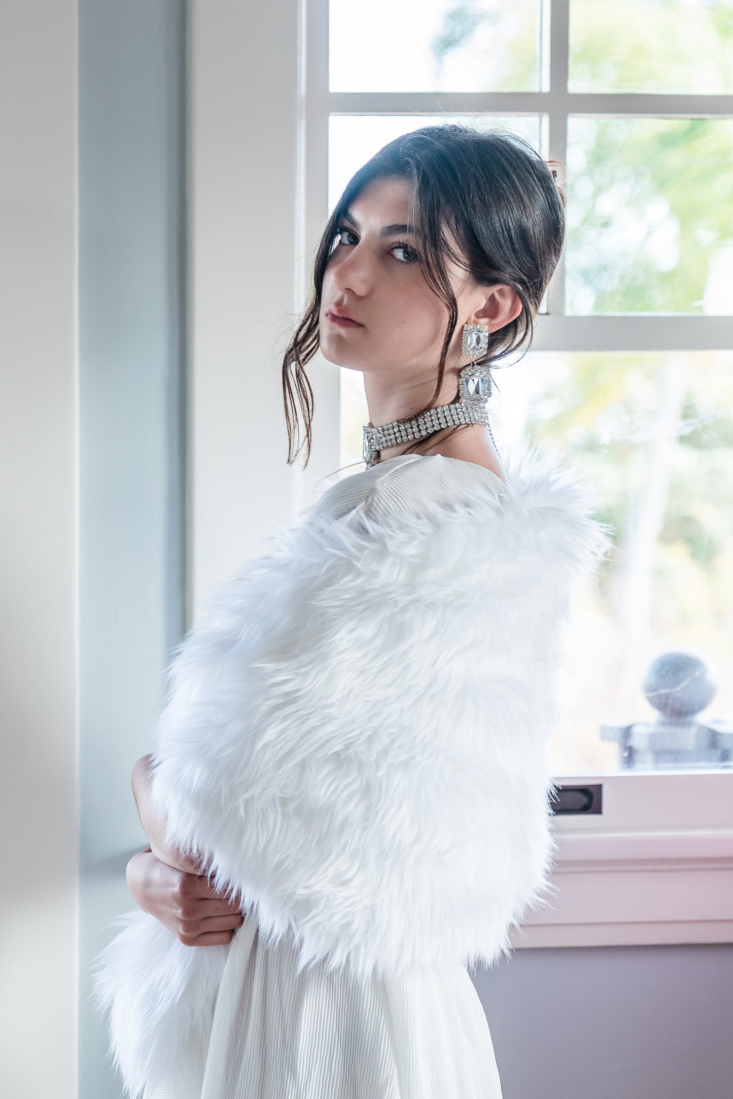 Material Girl White Faux Fur Shawl