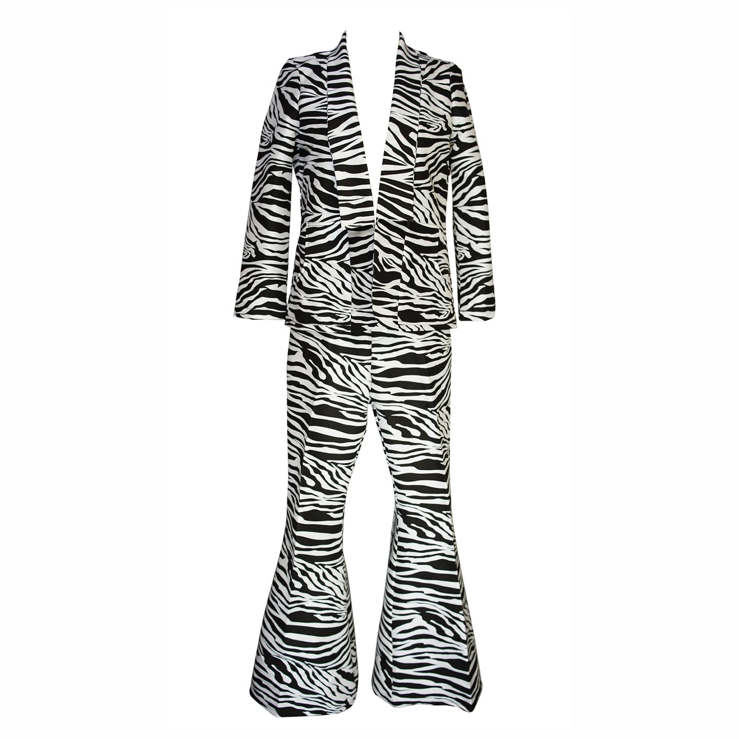 Bring out your wild side with these daring bellbottoms. Featuring a classic black and white zebra print and high waist fit, these 70s-inspired bottoms will guarantee you stand out from the crowd.