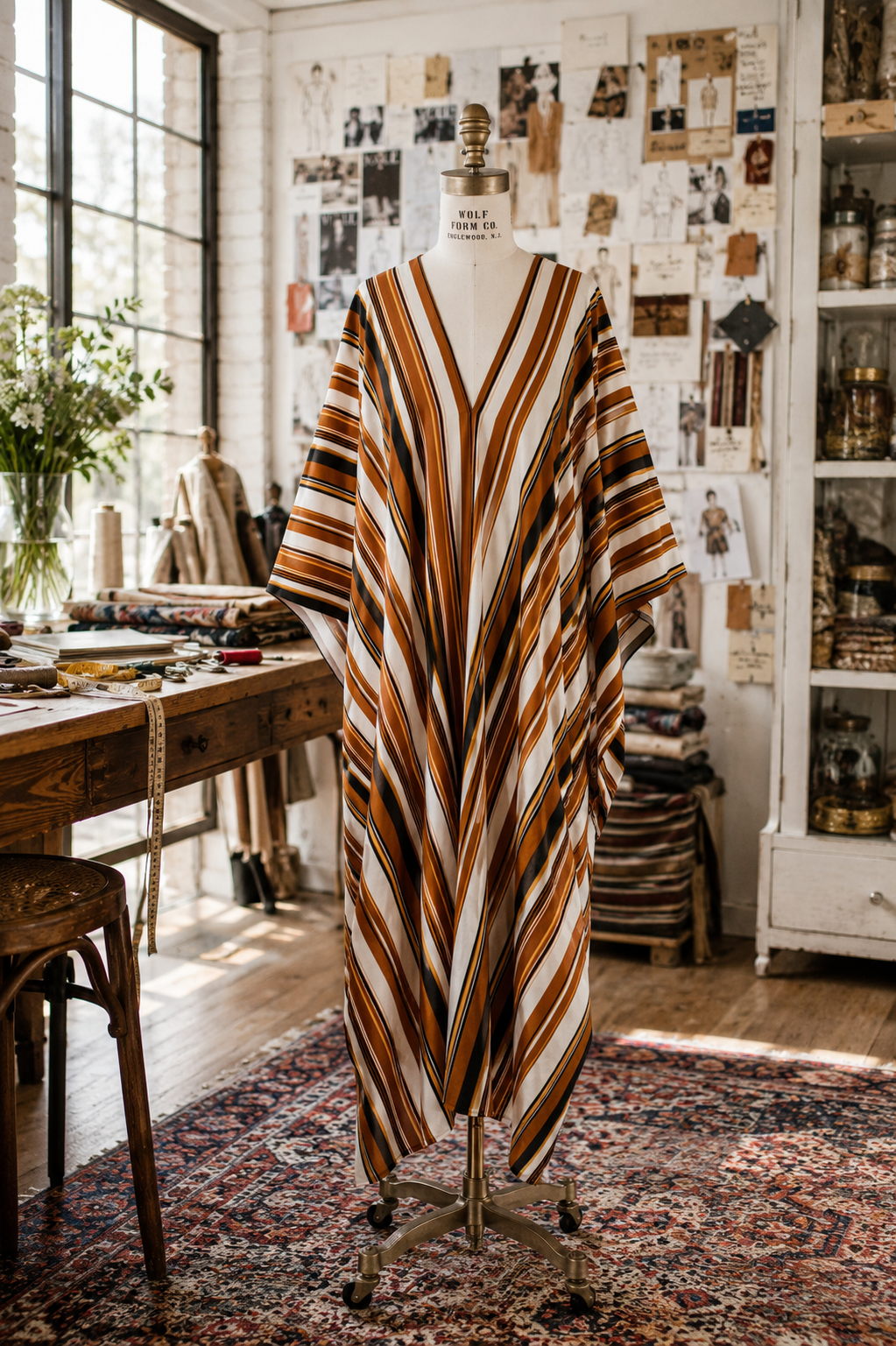 Mustard Stripe Caftan Kaftan Dress