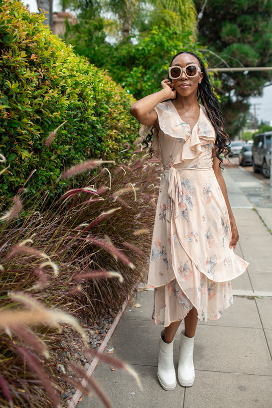 Fleur de Peche Flutter Wrap Dress