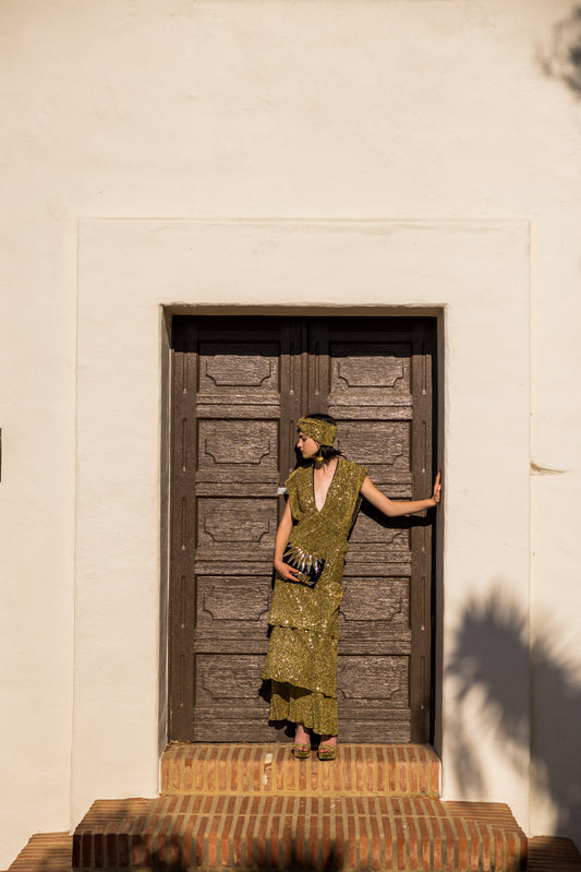Gold Sequin Valhalla Tiered Dress