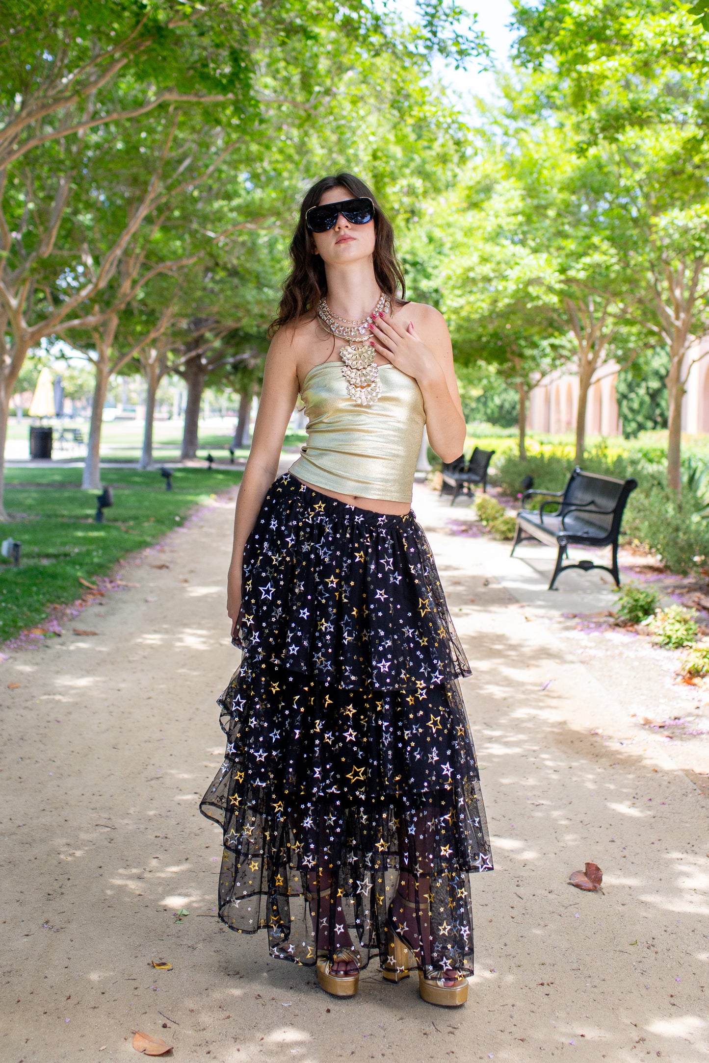 Golden Stars Tiered Maxi Skirt
