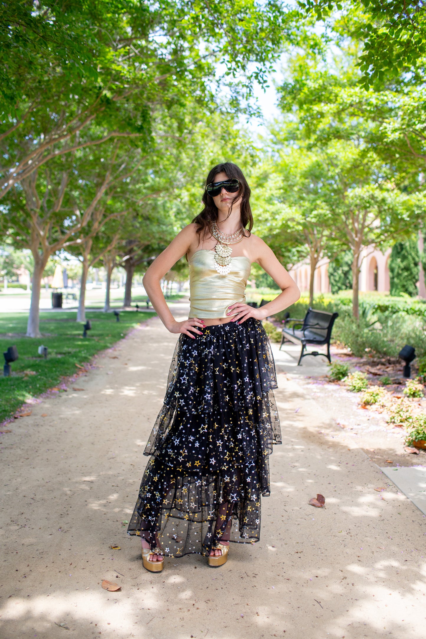 Golden Stars Tiered Maxi Skirt