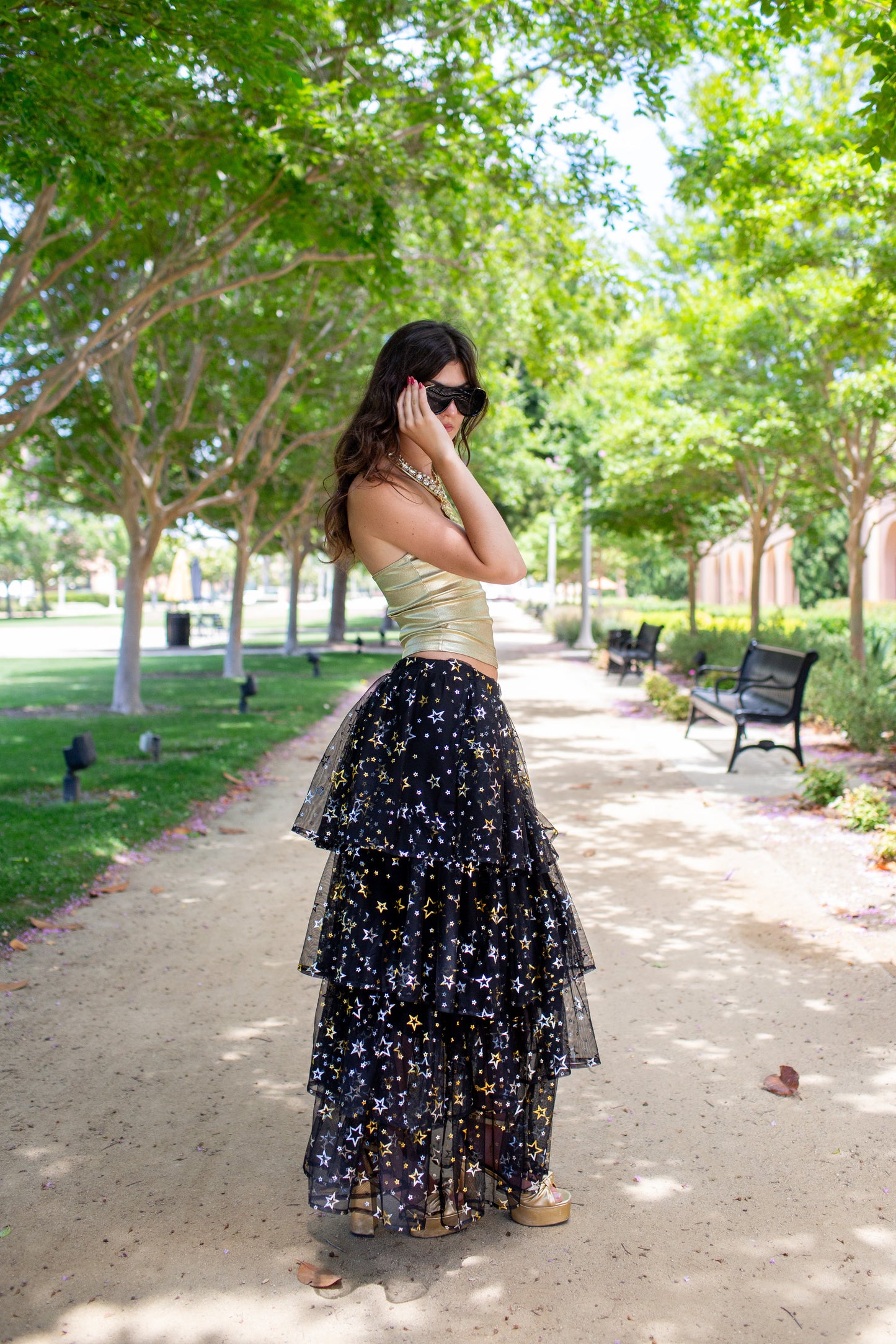 Golden Stars Tiered Maxi Skirt