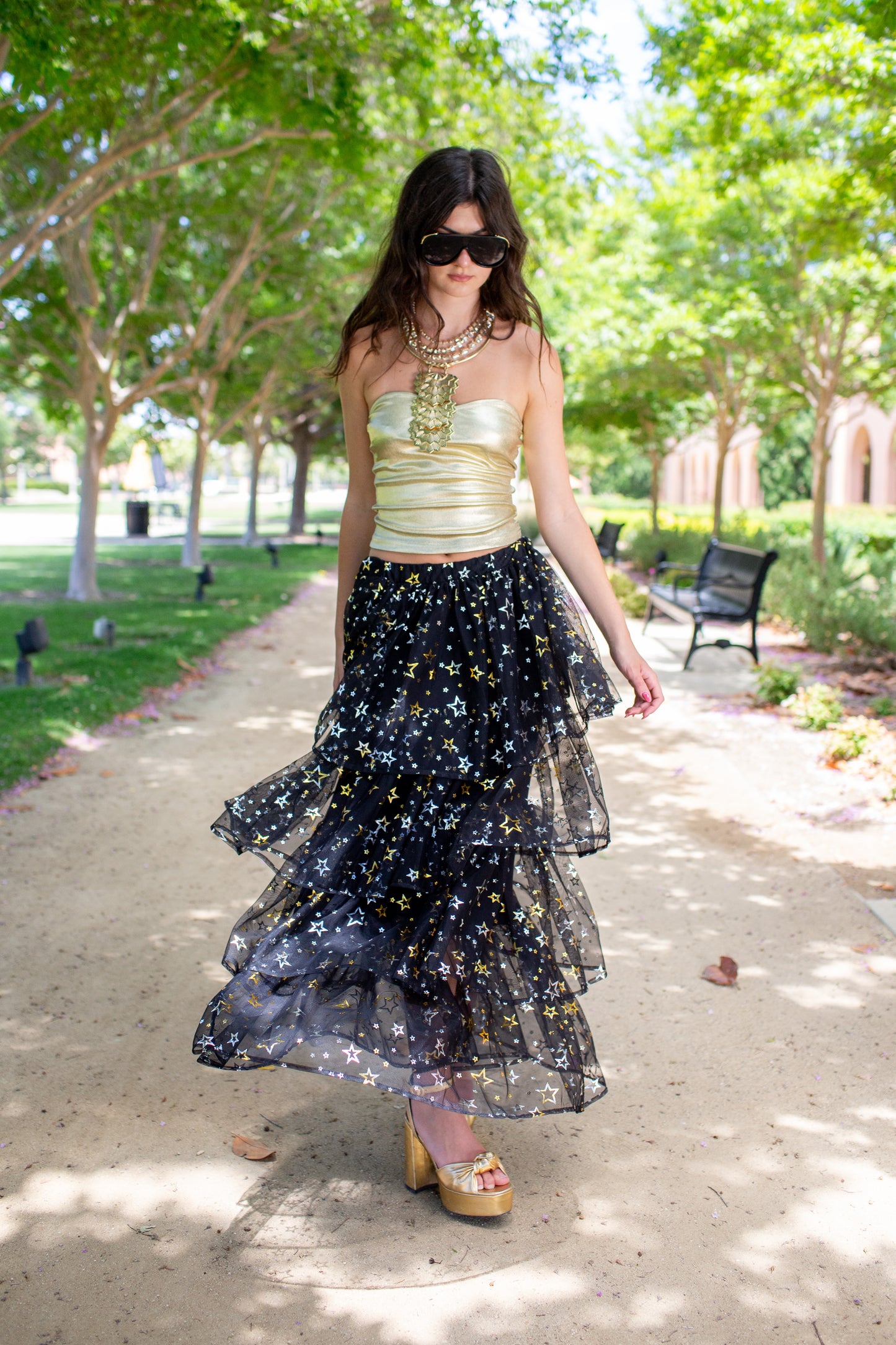 Golden Stars Tiered Maxi Skirt
