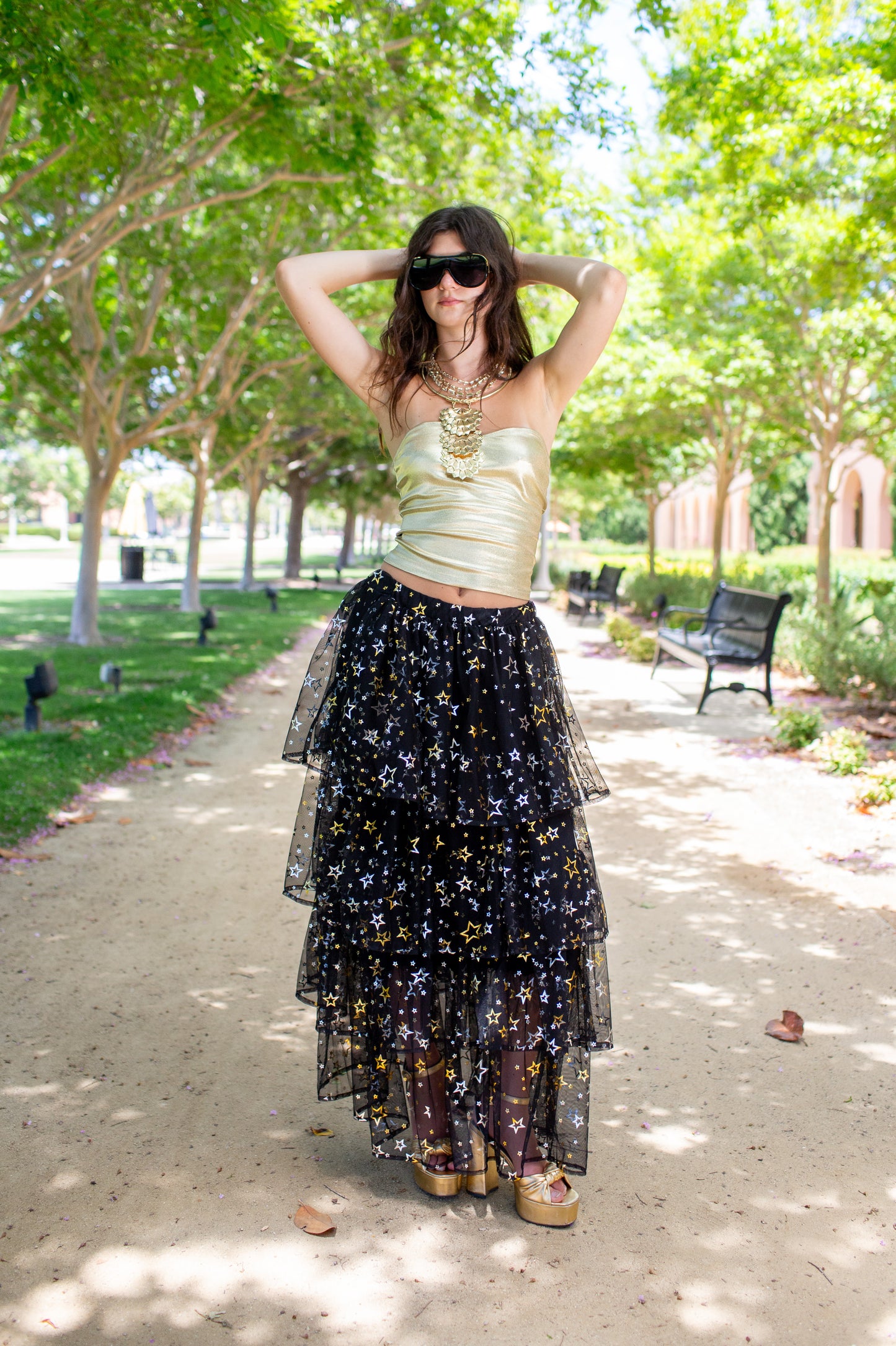 Golden Stars Tiered Maxi Skirt