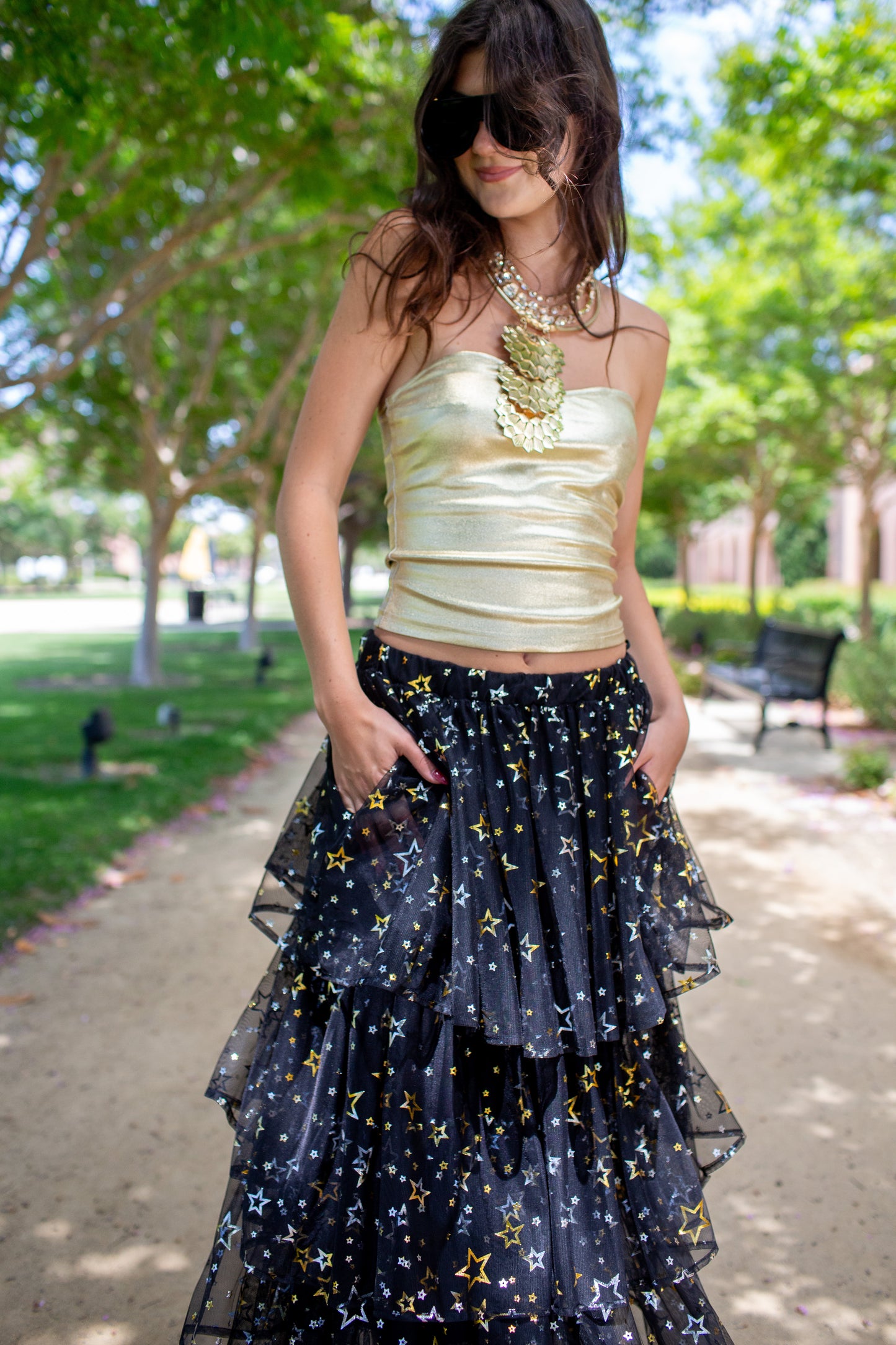 Golden Stars Tiered Maxi Skirt