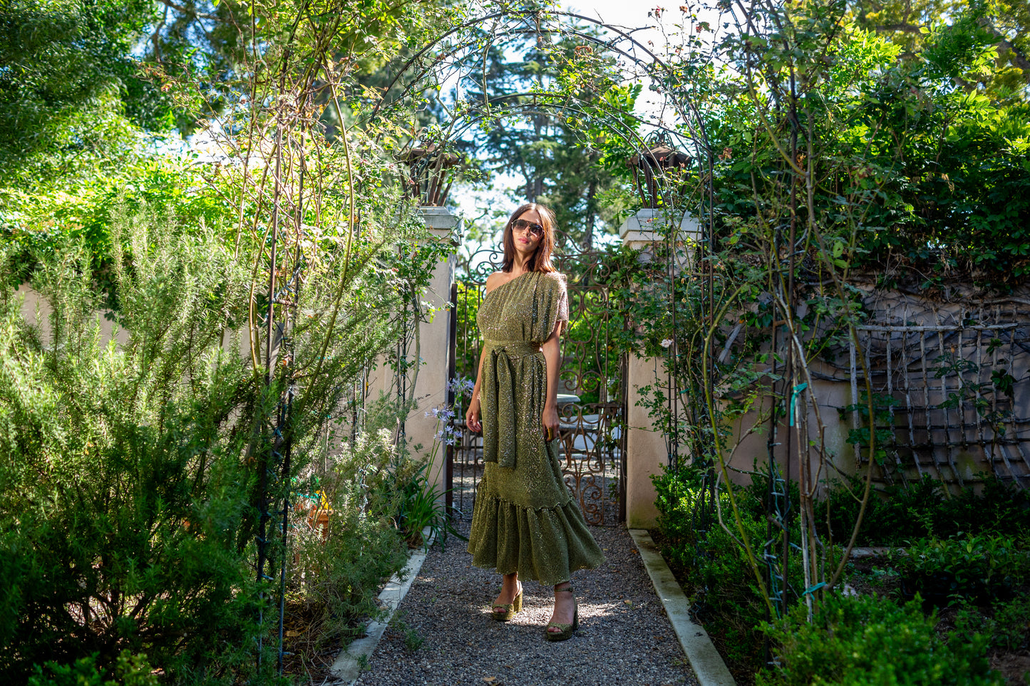 Honey Diamond Pleated One-Shoulder Maxi Dress