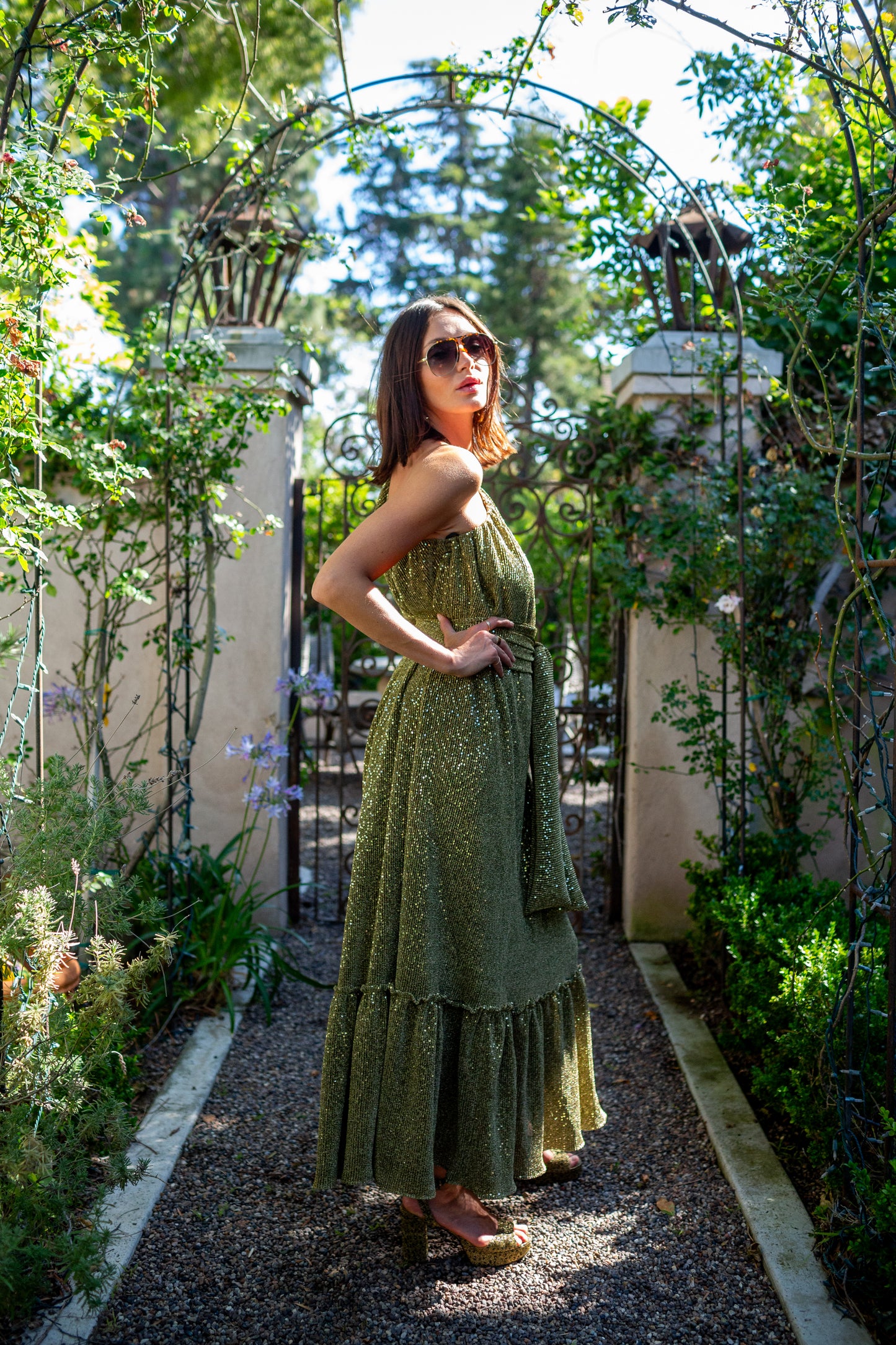 Honey Diamond Pleated One-Shoulder Maxi Dress