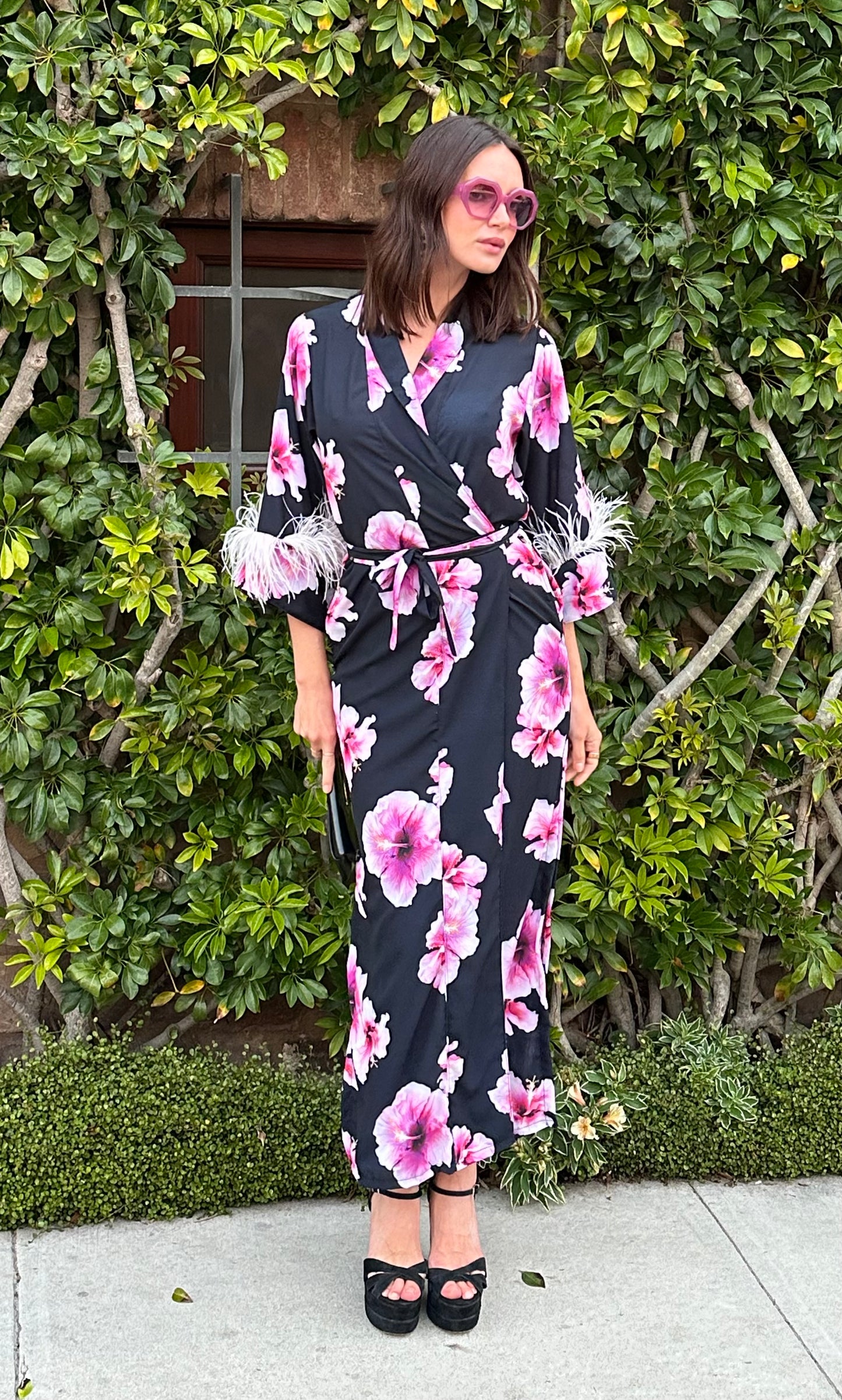 Marlene Wrap Dress in Pink Hibiscus Bloom