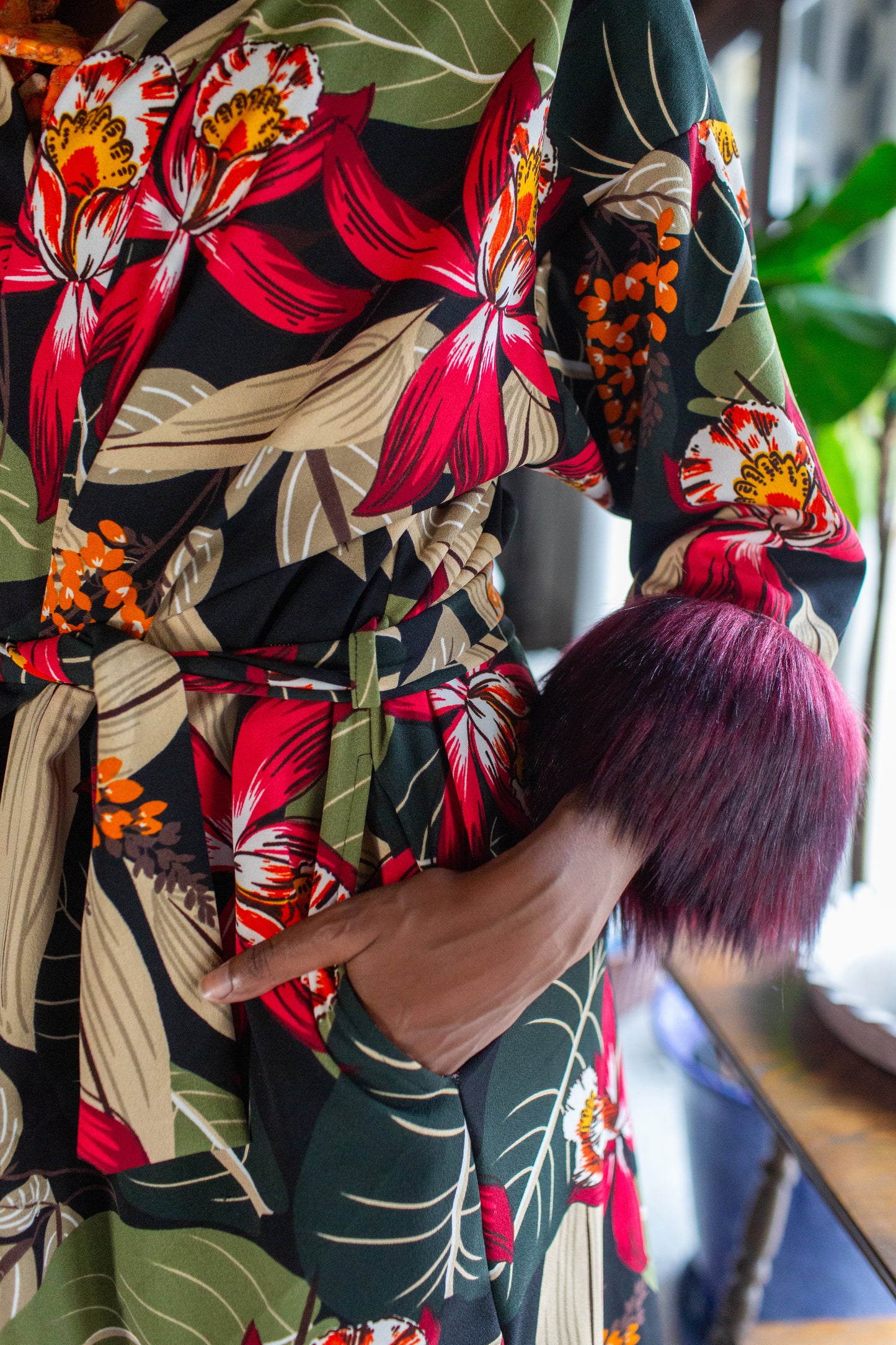 Jardin Nuit Faux Fur Koi Kimono