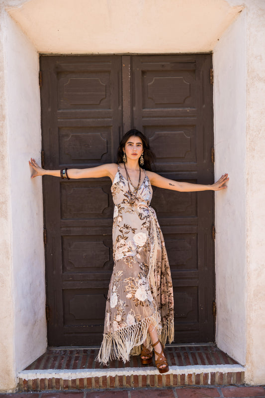 Laurenia Fringe Faux Wrap Dress (Pre-Order)