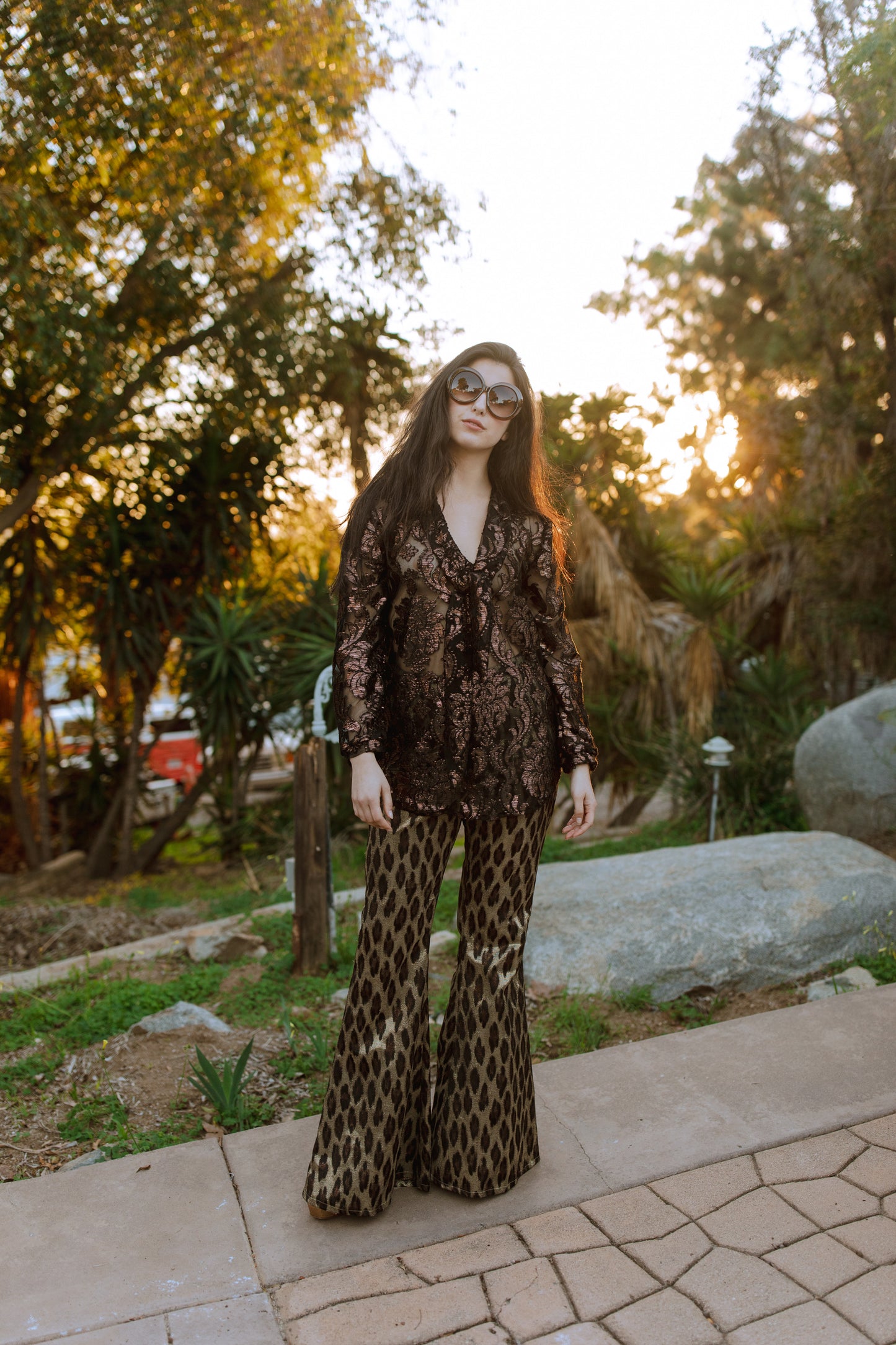 Copper Shimmer Tie Blouse