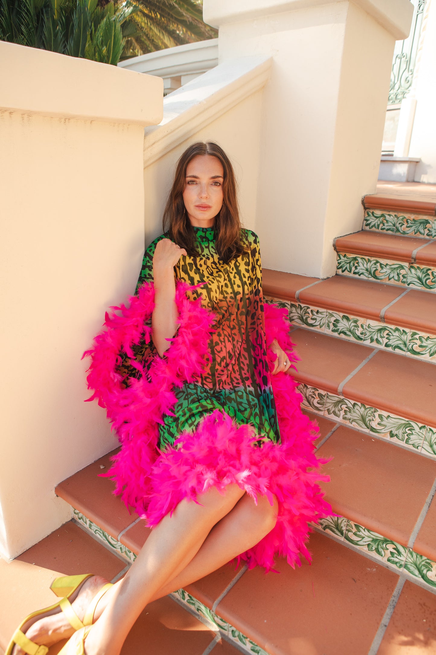 Lisa Frankie Feather Caftan with Slip