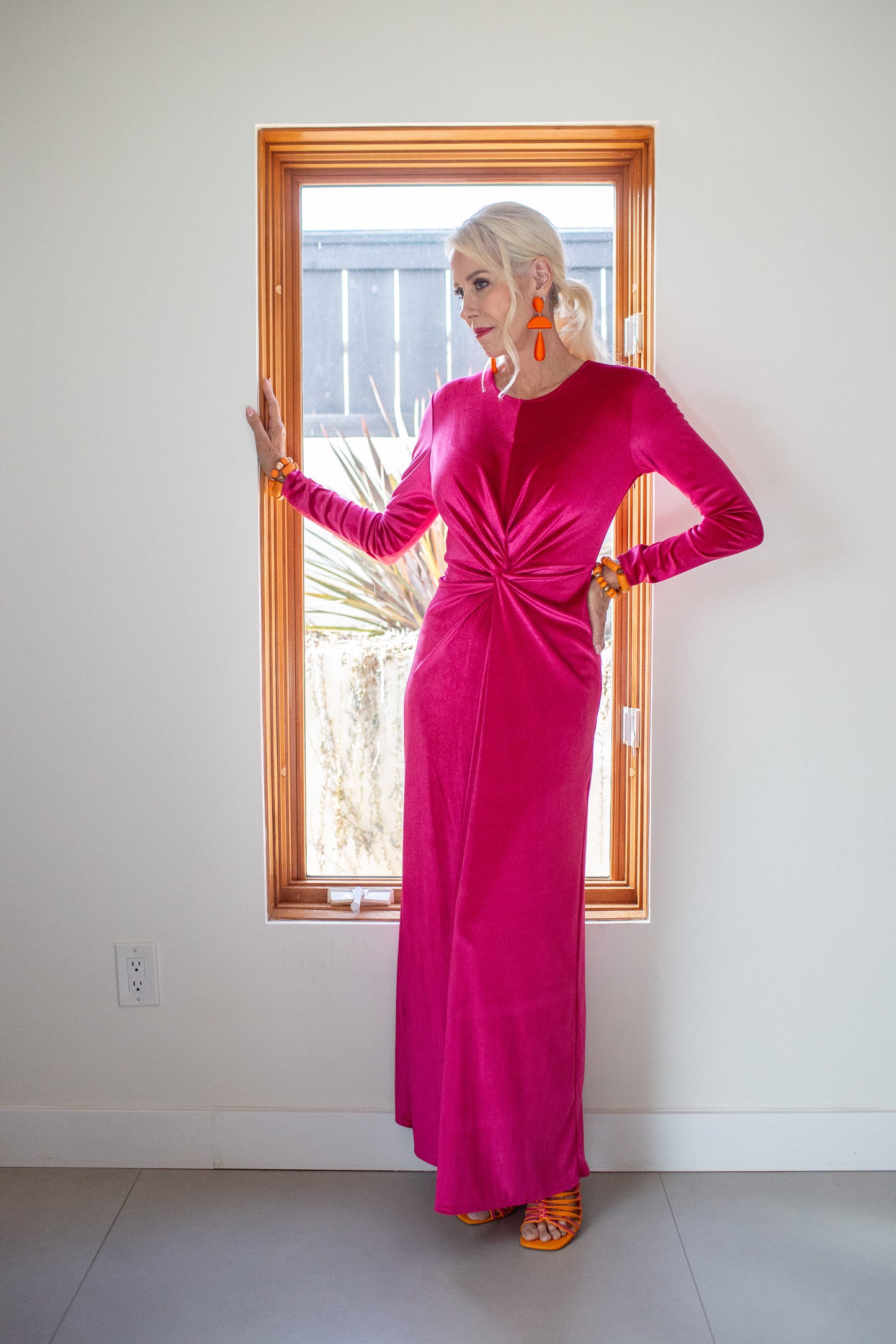 Magenta Velvet Knot Dress