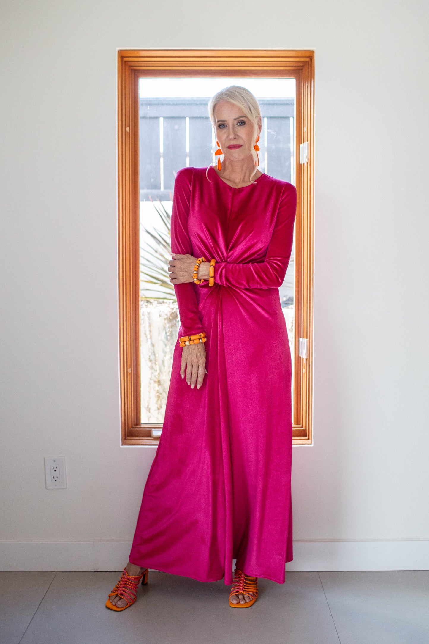 Magenta Velvet Knot Dress