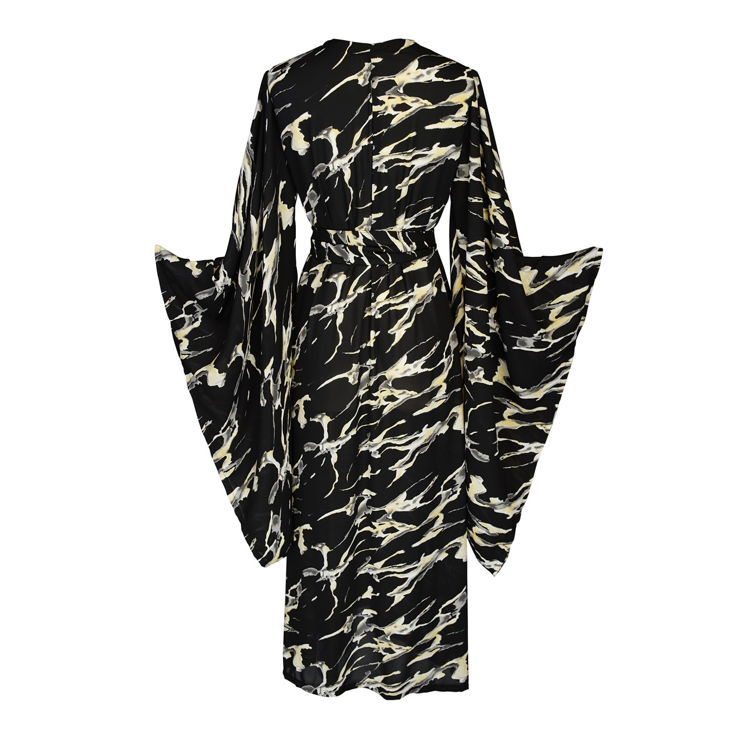 jennafer grace Makrana kimono opaque black white gray yellow abstract marble print cover-up wrap dress with pockets duster jacket robe boho boho bohemian hippie whimsical romantic beach poolside resort cabana lounge wear unisex handmade in California USA