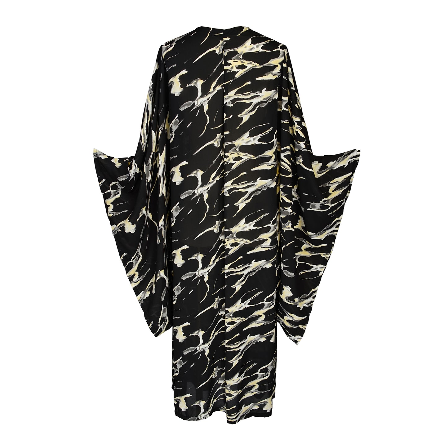 jennafer grace Makrana kimono opaque black white gray yellow abstract marble print cover-up wrap dress with pockets duster jacket robe boho boho bohemian hippie whimsical romantic beach poolside resort cabana lounge wear unisex handmade in California USA