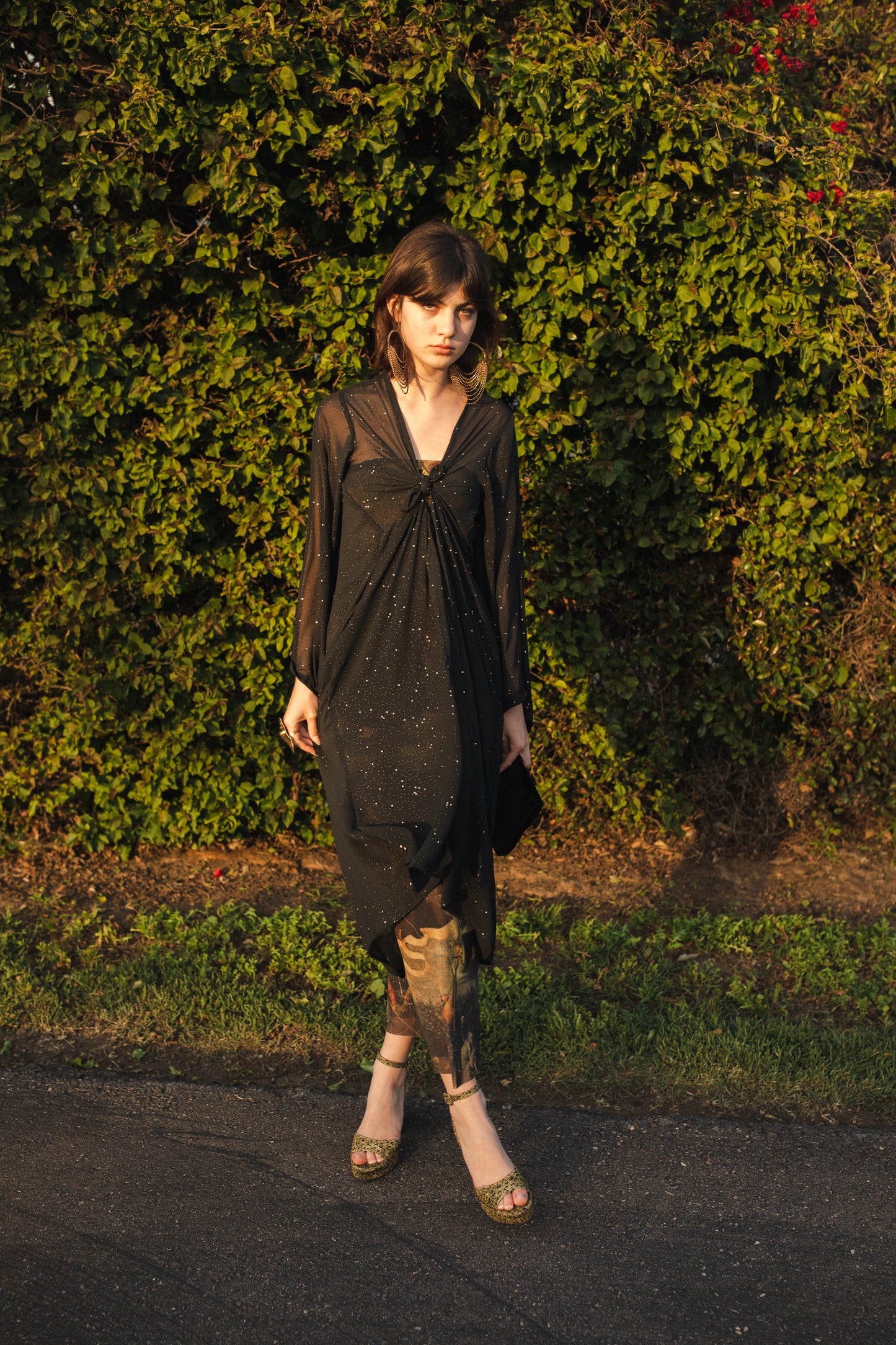 jennafer grace Nebula kimono semi-sheer black chiffon with night sky inspired rhinestones coverup wrap dress with pockets duster jacket robe dark boho boho gothic bohemian hippie whimsical romantic beach poolside resort cabana lounge wear unisex handmade in California USA