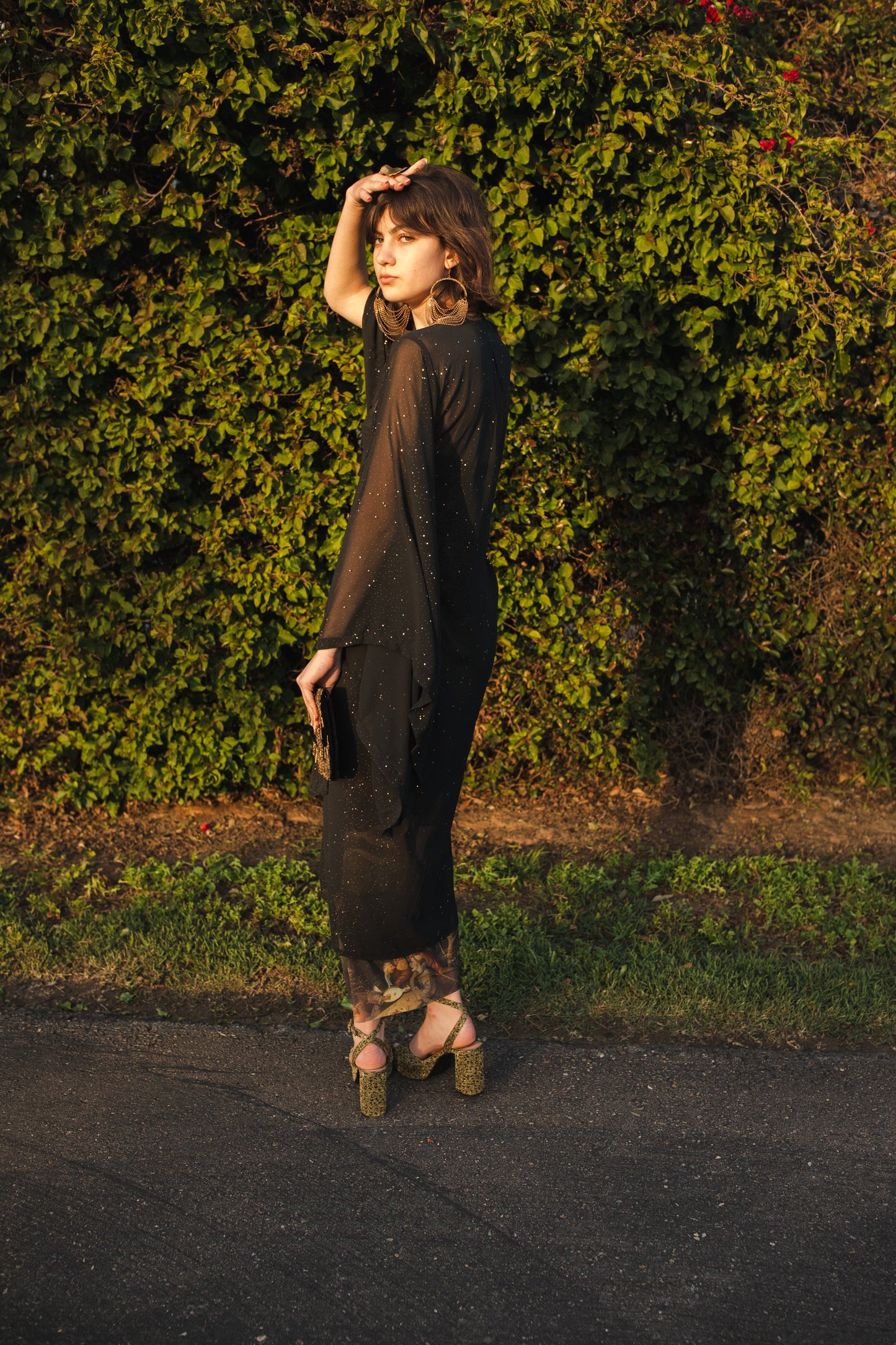 jennafer grace Nebula kimono semi-sheer black chiffon with night sky inspired rhinestones coverup wrap dress with pockets duster jacket robe dark boho boho gothic bohemian hippie whimsical romantic beach poolside resort cabana lounge wear unisex handmade in California USA