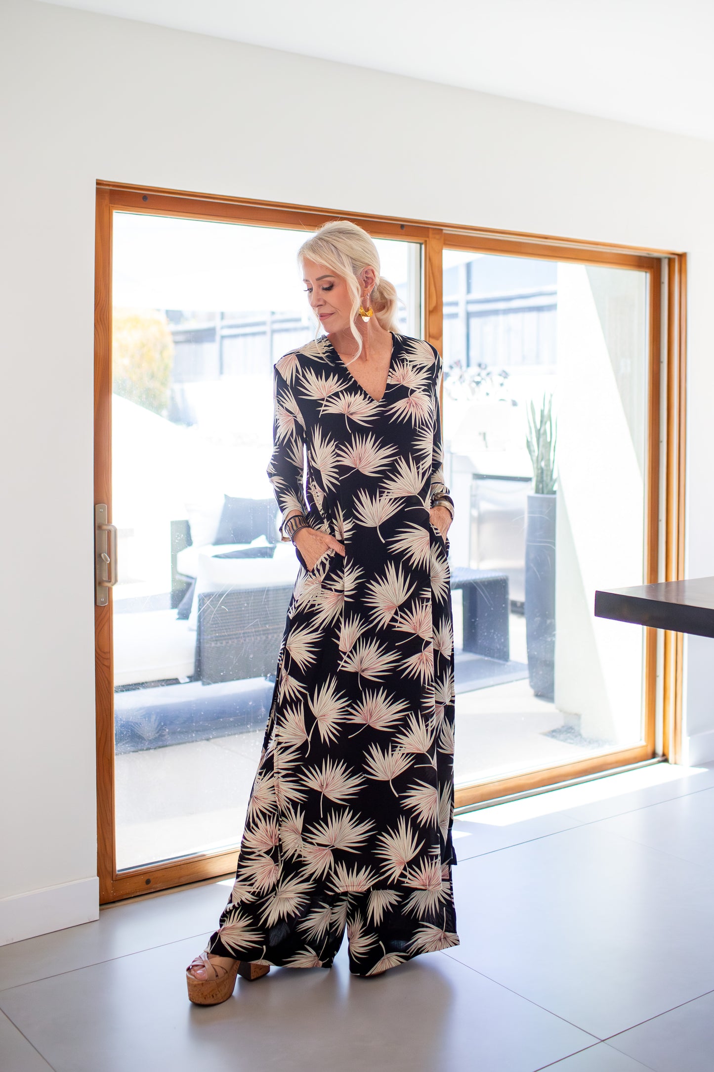 Oasis Palms Longline Caftan with Sleeves