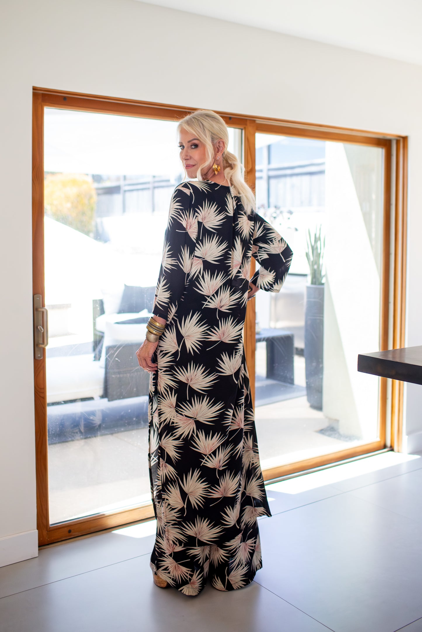 Oasis Palms Longline Caftan with Sleeves