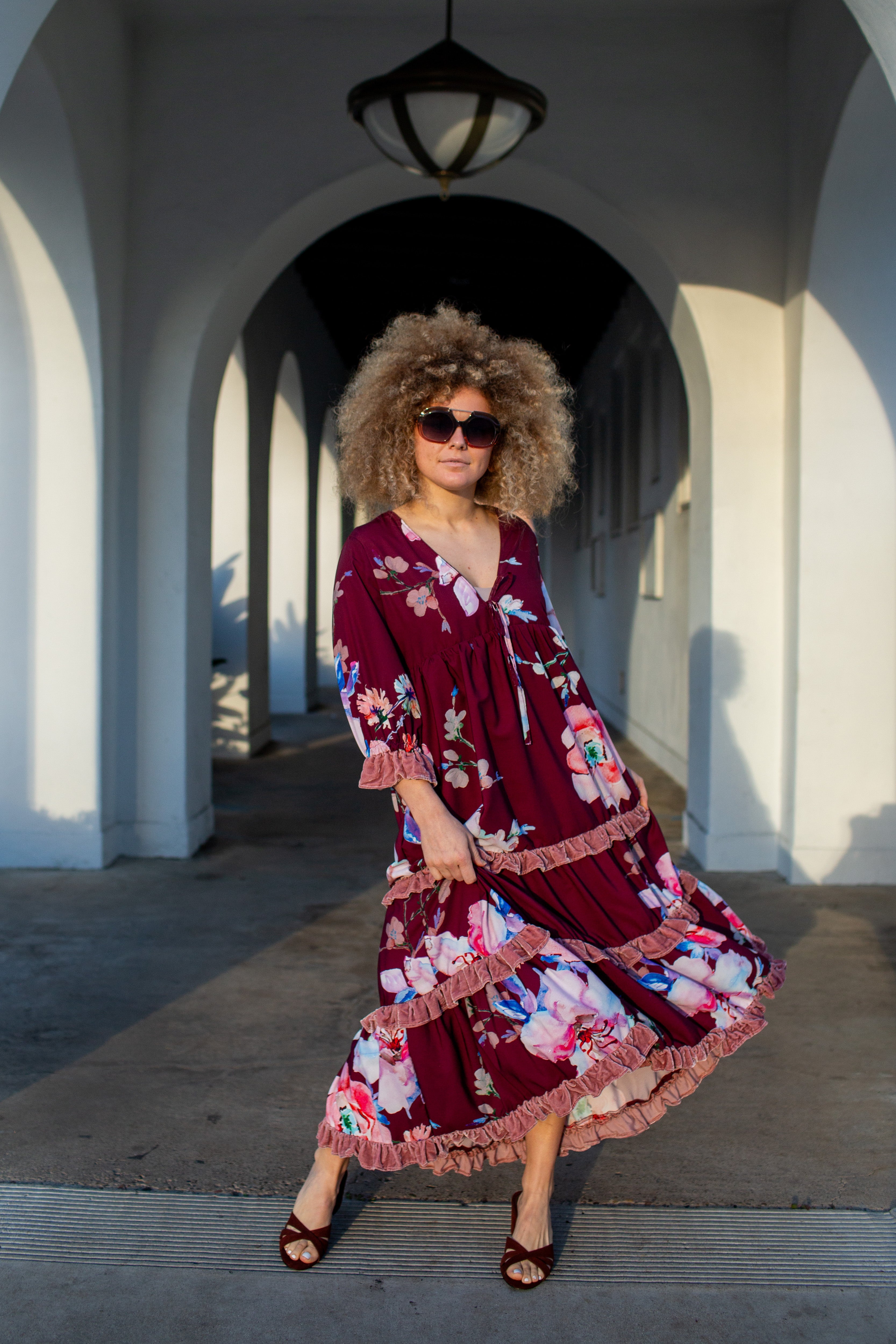 Ophelia Velvet Ruffle Maxi Dress in Plum Rose – Jennafer Grace